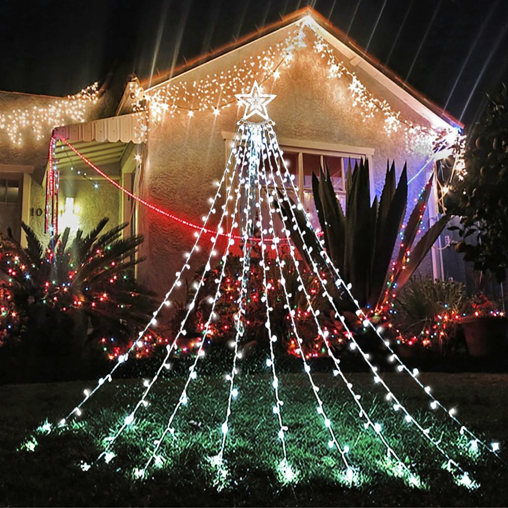 Aokudoni 12.6Ft 350 Led Star Christmas Lights - 8 Modes Outdoor Holiday Decor, Cool White