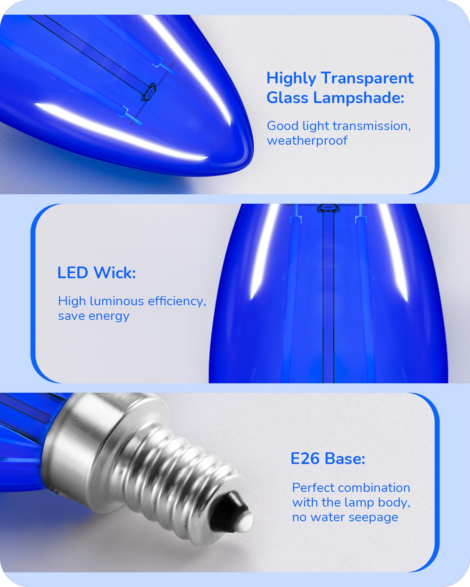 EDISHINE C35 Blue Dimmable LED Light Bulbs, 5W Equivalent to 60W, E12 Socket, Clear Glass, 6 Pack