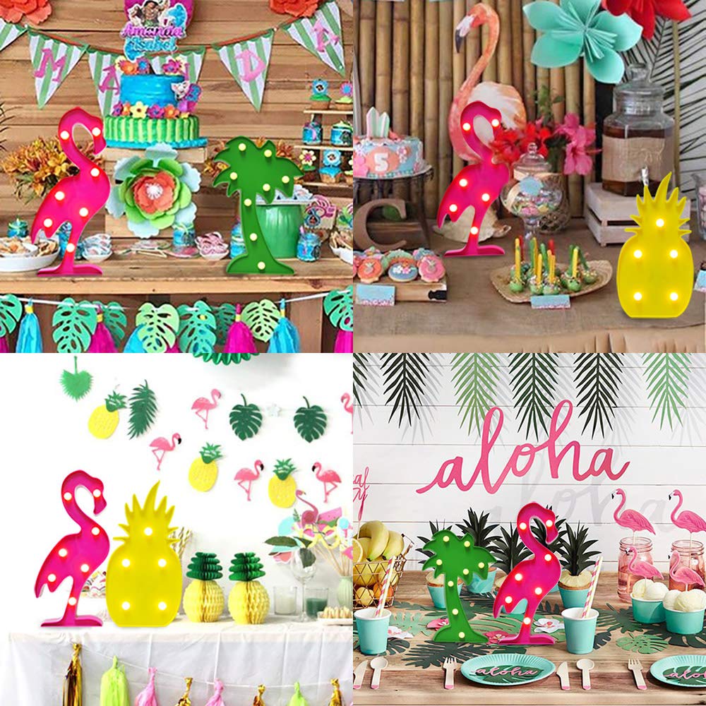 Acelist Luau Party Decorations Flamingos Pineapple Lights Tropical Hawaiian Themed Party Supplies Birthday Decor For Wall Table Desk Centerpieces