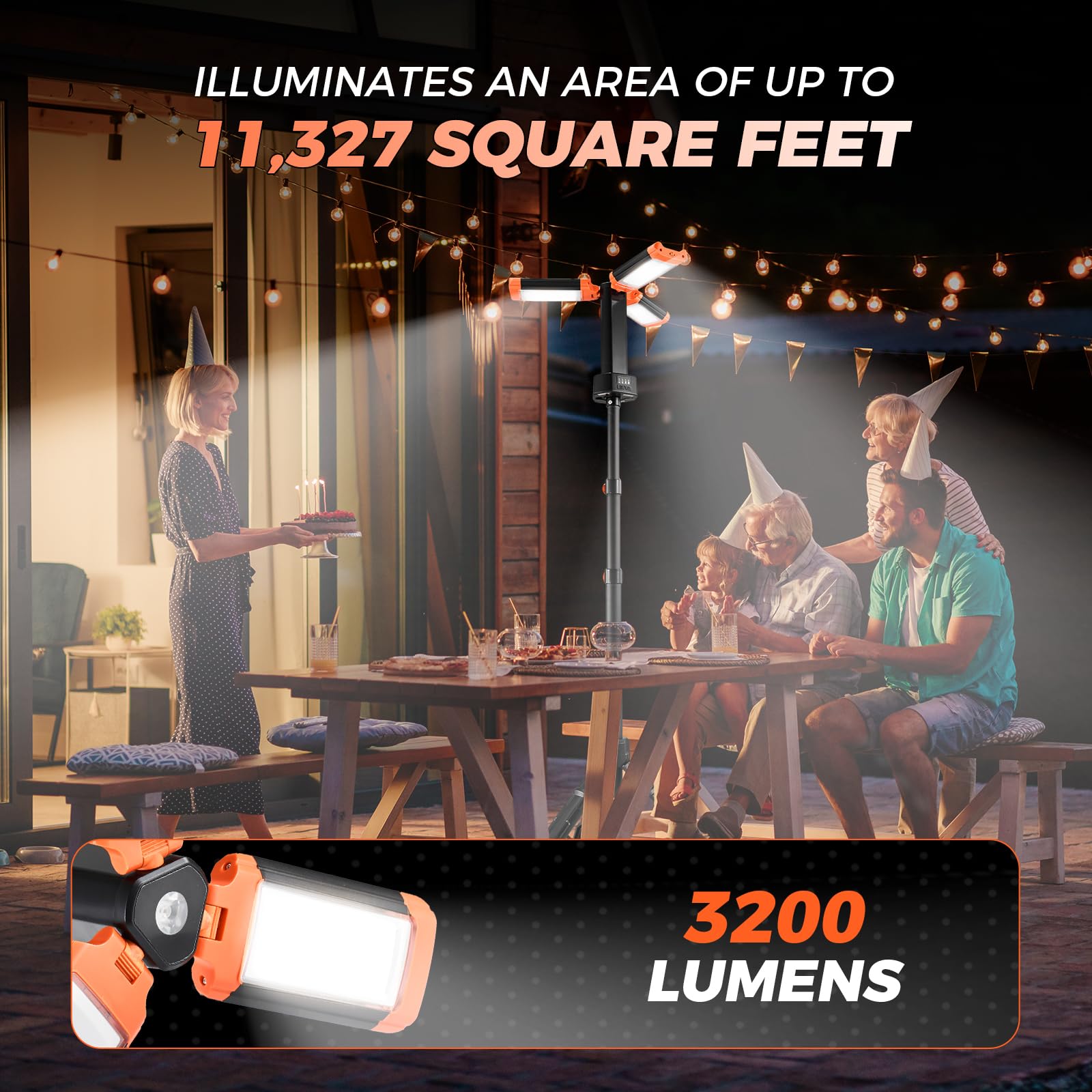 SakerPlus Portable Camping Light with Stand, 20000mAh Outdoor Work Light 800-3200 Lumen, 6.1ft Height with Detachable Tripod, 33