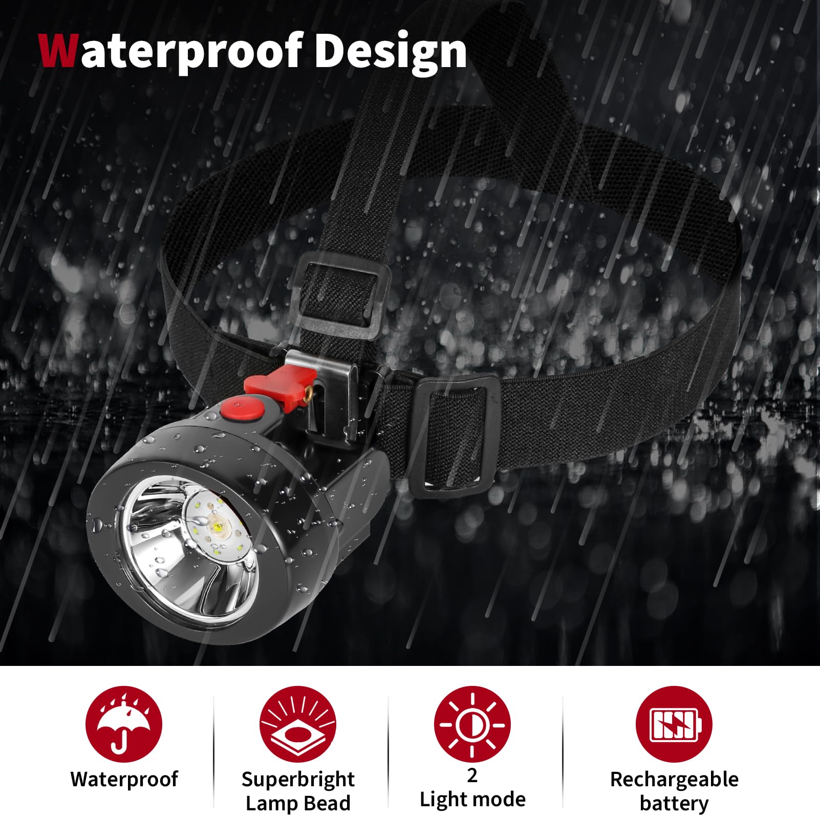 Hunting Friends KL2.8LM Rechargeable LED Headlamp Waterproof Red for Camping, Night Running, Fishing, and Hunting