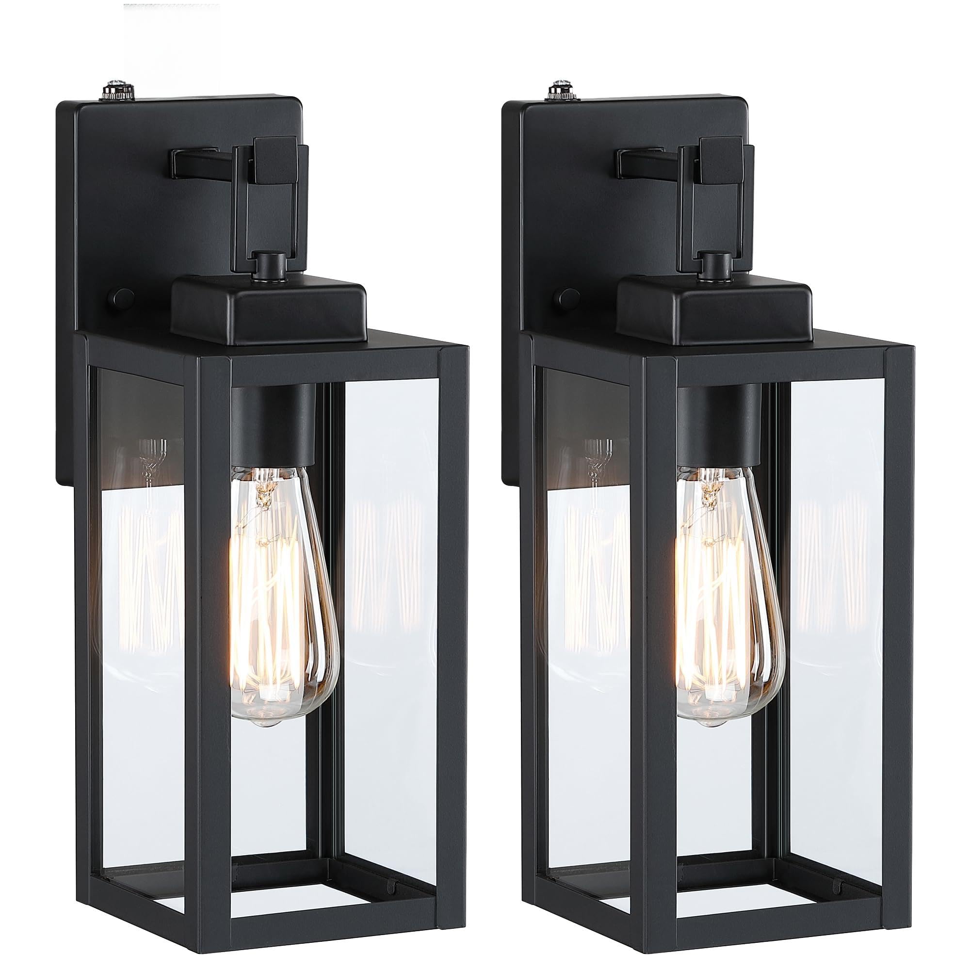 2 Pack 12 Inch Outdoor Wall Lights Dusk To Dawn Exterior Sconce Lights With Sensor Photocell Black Wall Lantern For Porch Patio Garage Dusk To Dawn Outdoor Lighting Set Of 2