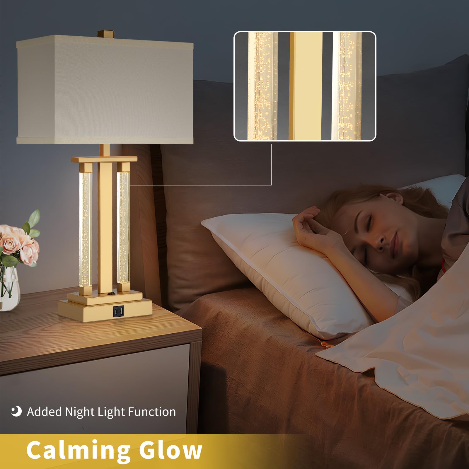 Lovlast Gold Lamps Set Of 2, 3-Way Lighting Modes Bedside Gold Lamps For Nightstand, Bedroom Table Lamps With Usb Charging Port