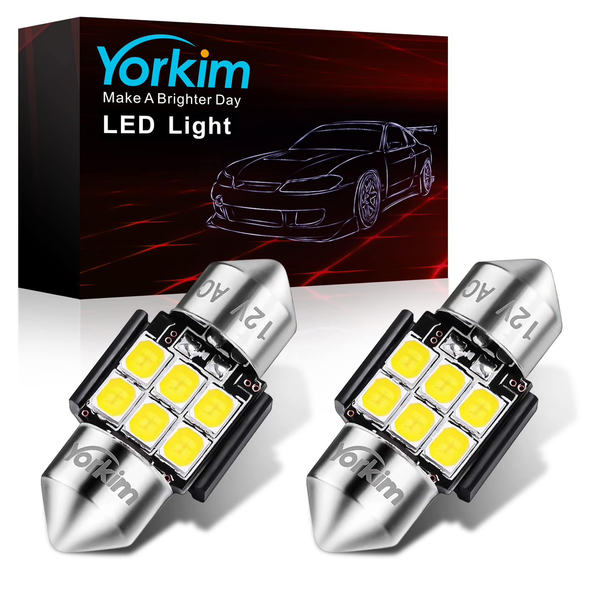 Yorkim 28mm De3175 LED Bulb White Super Bright LED Festoon 28mm 29mm LED Error Free CANBUS 6-SMD 2835 Chipsets For Interior Ligh