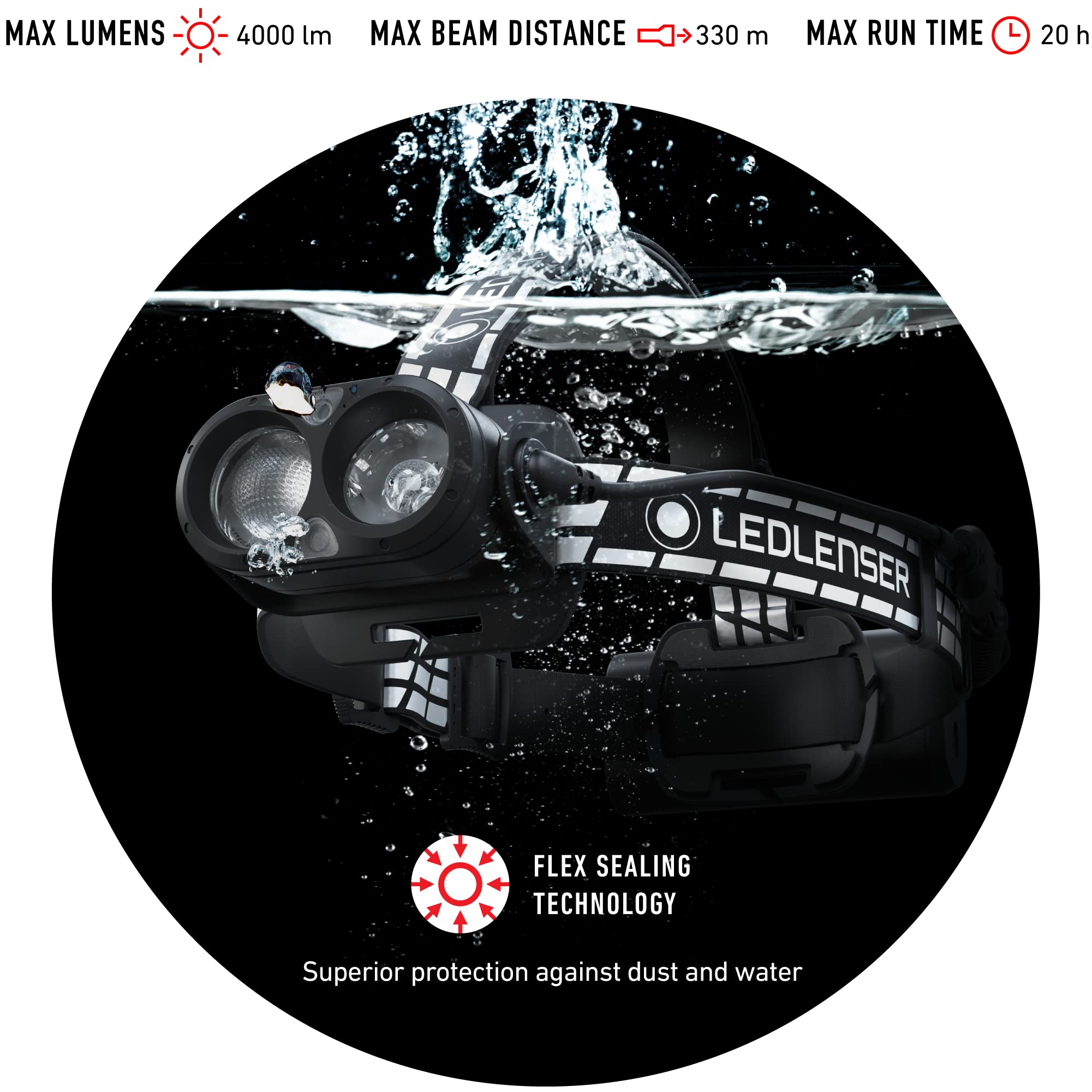 Ledlenser H19R Signature Headlamp - 4000 Lumens, Waterproof, Bluetooth, Red Light, Magnetic Charge, Model 880507