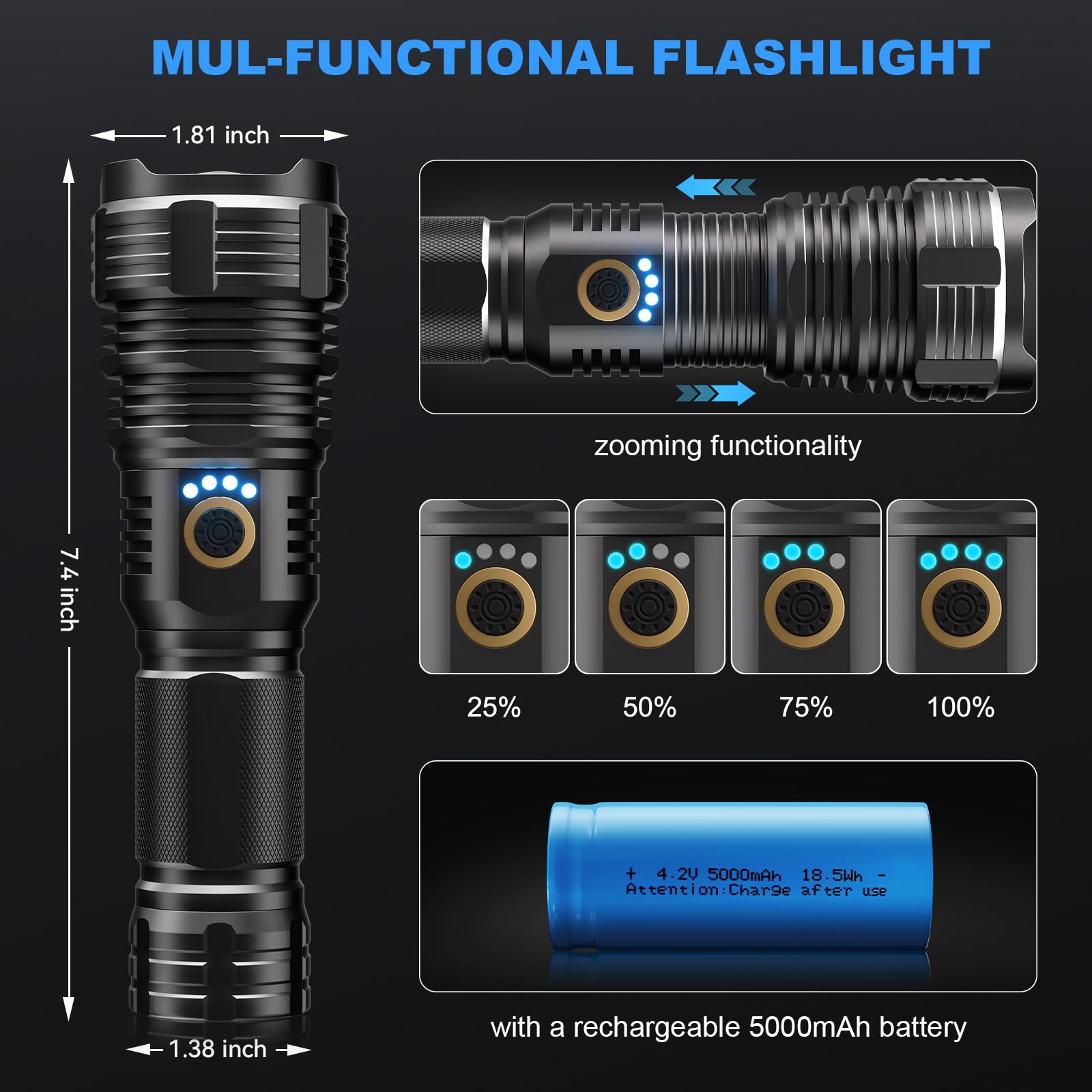 Bengmxj Rechargeable Led Flashlights High Lumens Tactical Flashlight With Zoomable Super Bright Waterproof Flashlights For Emerg