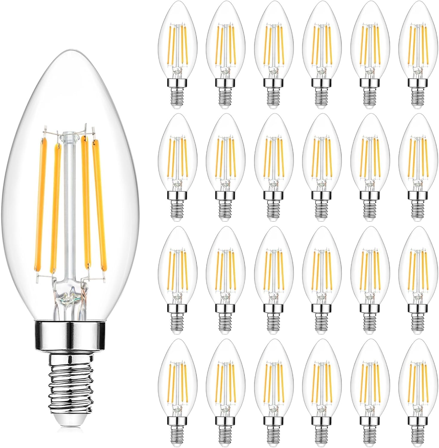 24-Pack Dimmable E12 Led Candelabra Bulbs 40Watt Equivalent, 2700K Warm White, 450Lumens, 4W B11 Vintage Chandelier Light Bulbs,