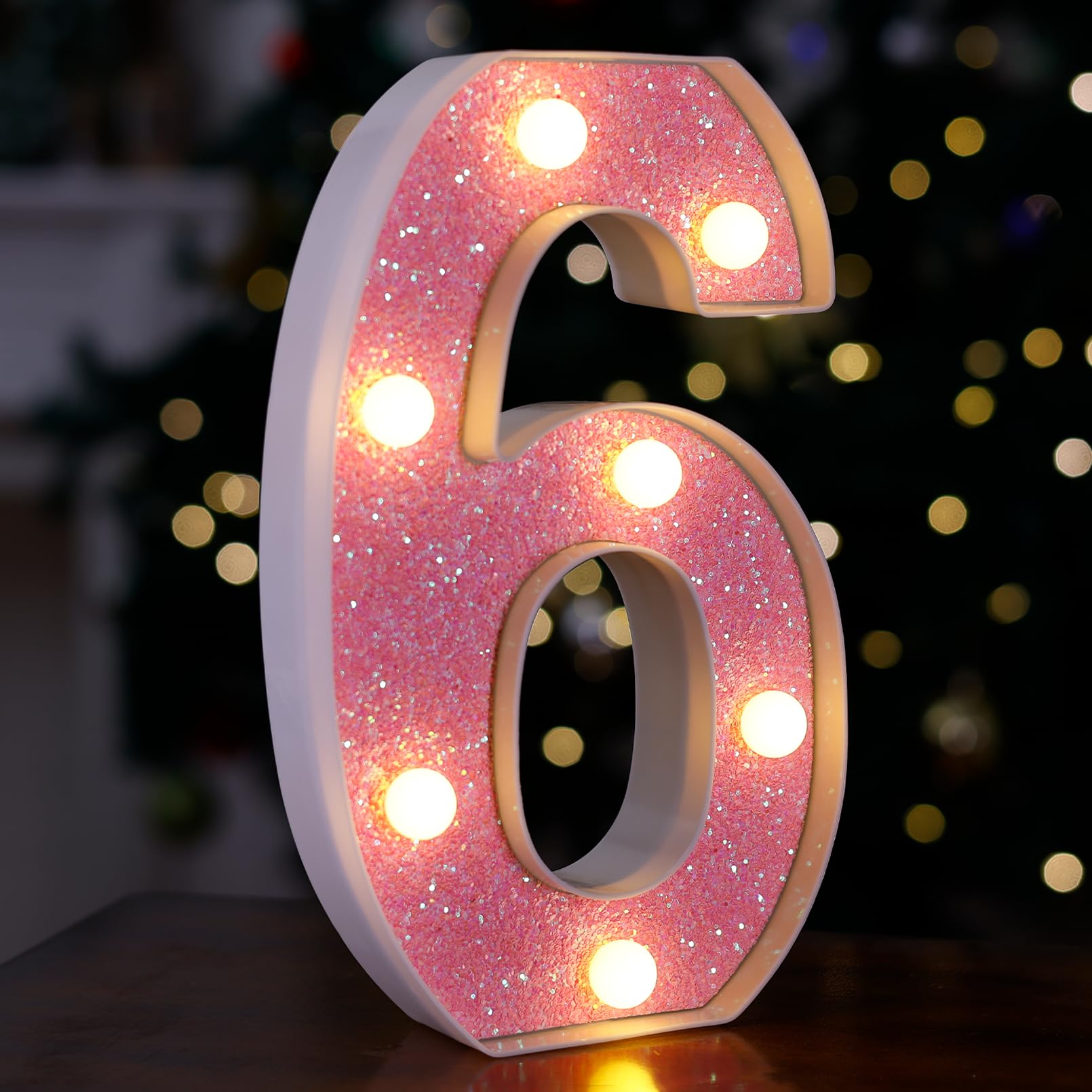 TRONSBOO LED Letter Light - Pink Glitter Marquee Sign, Battery Powered, Model 6, for Home Party Decoration