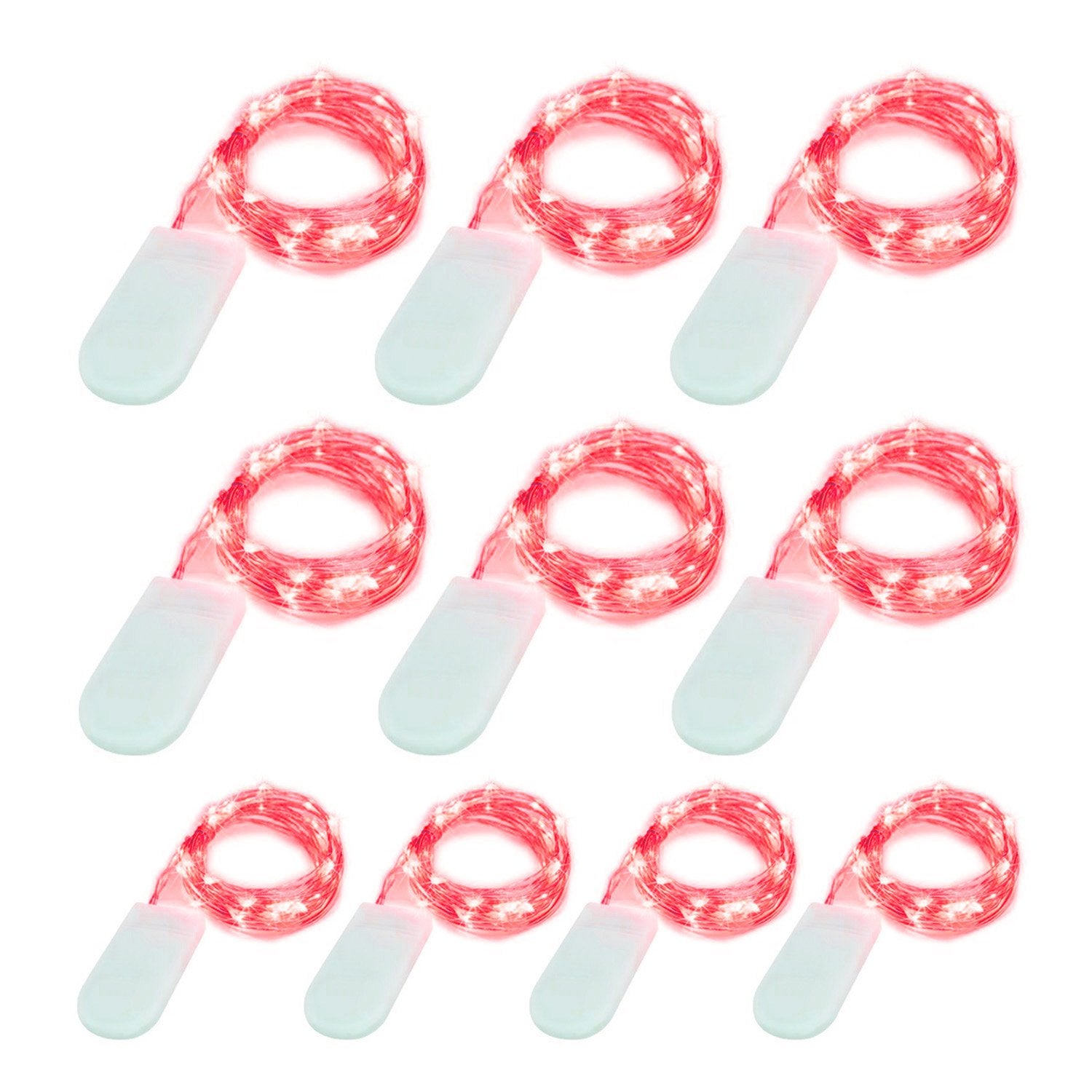 [10-Pack] Led String Lights, 6.6Ft Led Moon Lights 20 Led Micro Lights On Silver Copper Wire (Batteries Include) For Diy Wedding Centerpiece, Table Decoration, Party (Red)