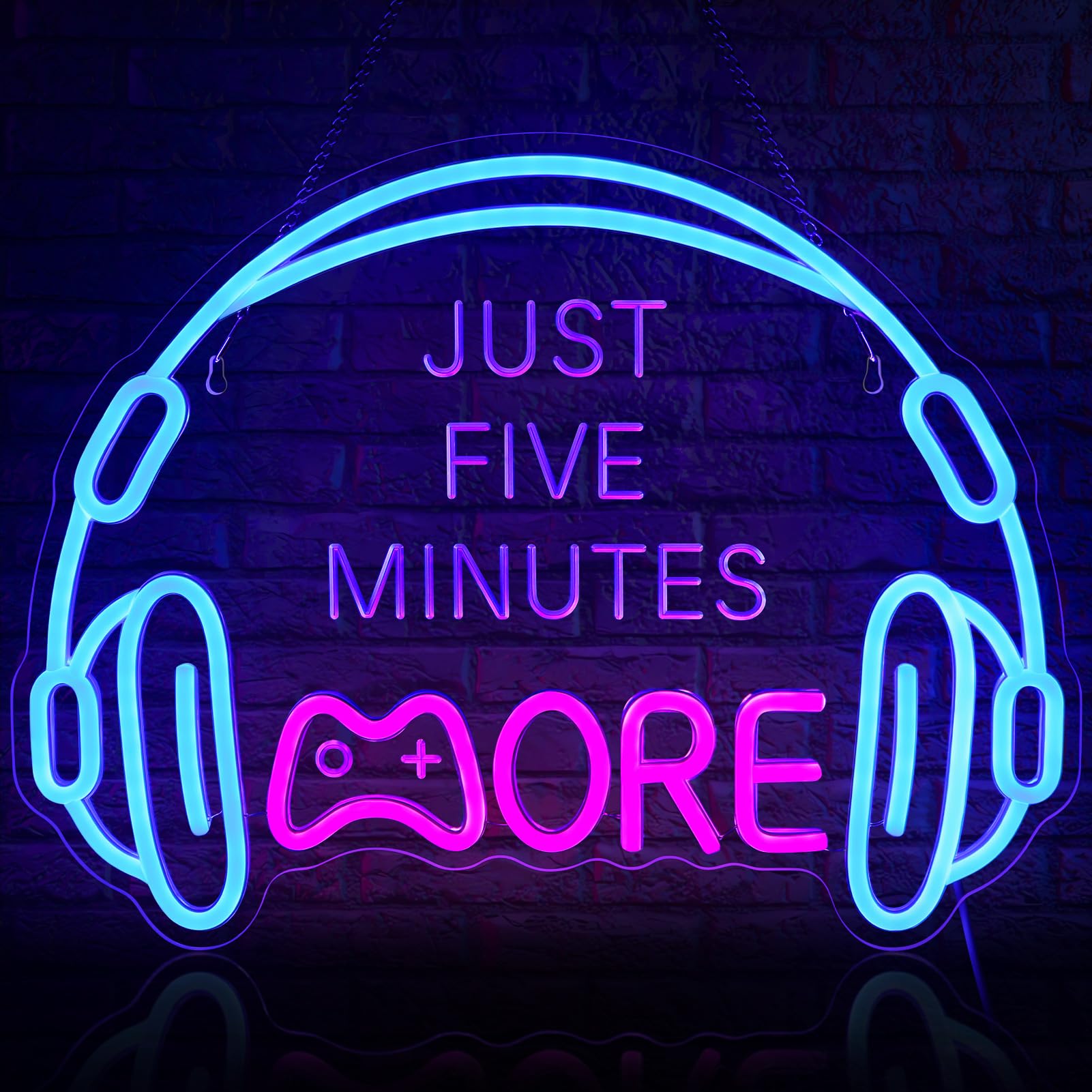ReyeeInc Gaming Neon Sign, Dimmable LED Headset Light, Acrylic, Blue and Pink, Perfect for Game Room Decor
