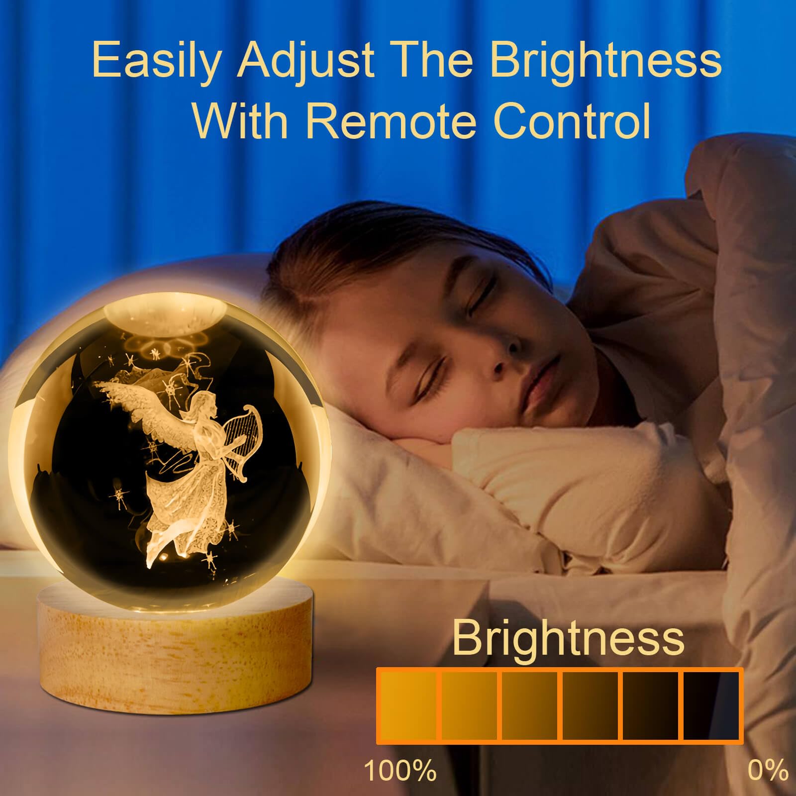 Linsina Guardian Angel Crystal Ball Lamp,16 Colors Glass Angel Figurine Ball Night Light With Wooden Base And Remote Control, An