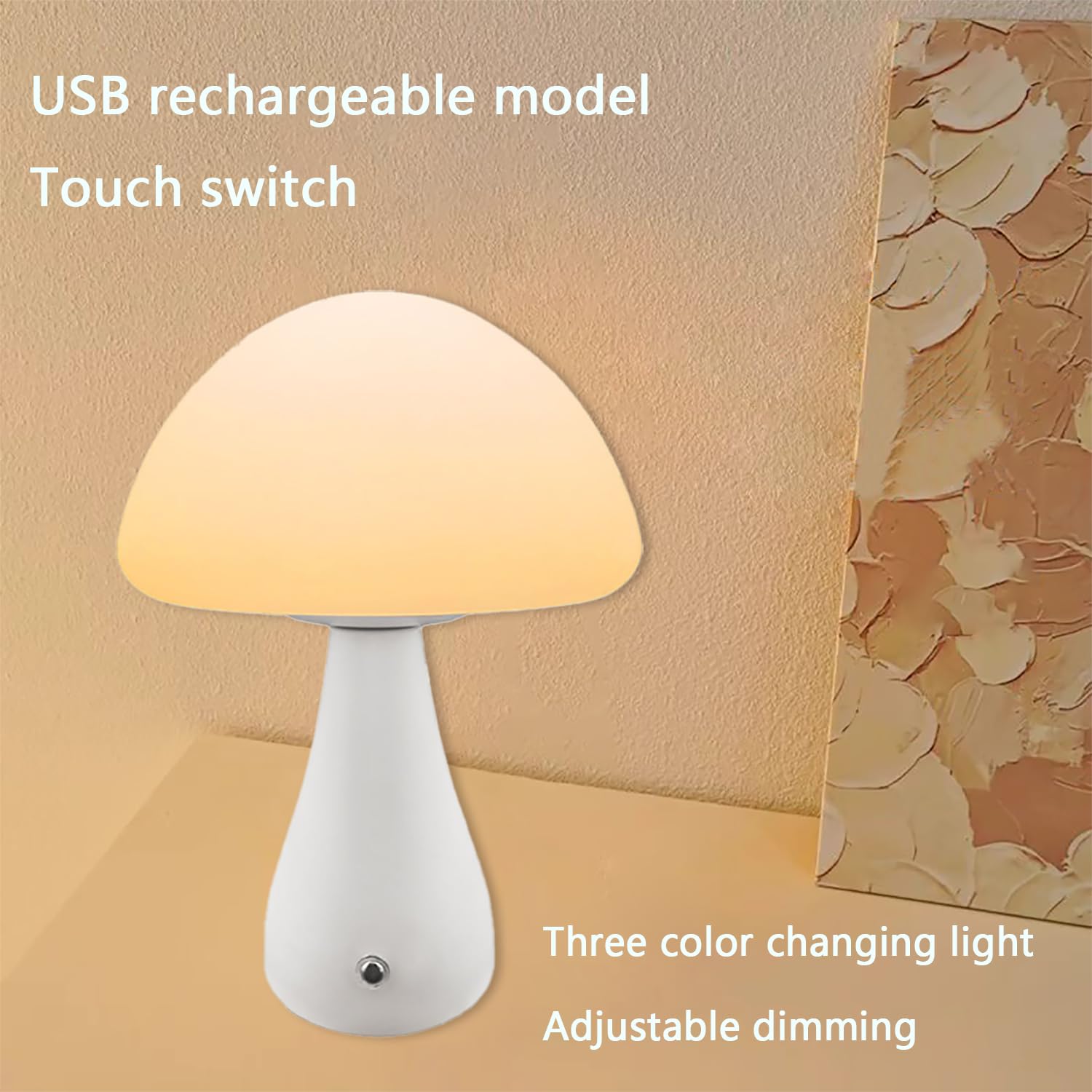 Zslaifu Mushroom Lamp, Dimmable Mushroom Table Lamp, Portable Wireless Small Lamp, Rechargeable Battery Lamp, Stepless Dimming,