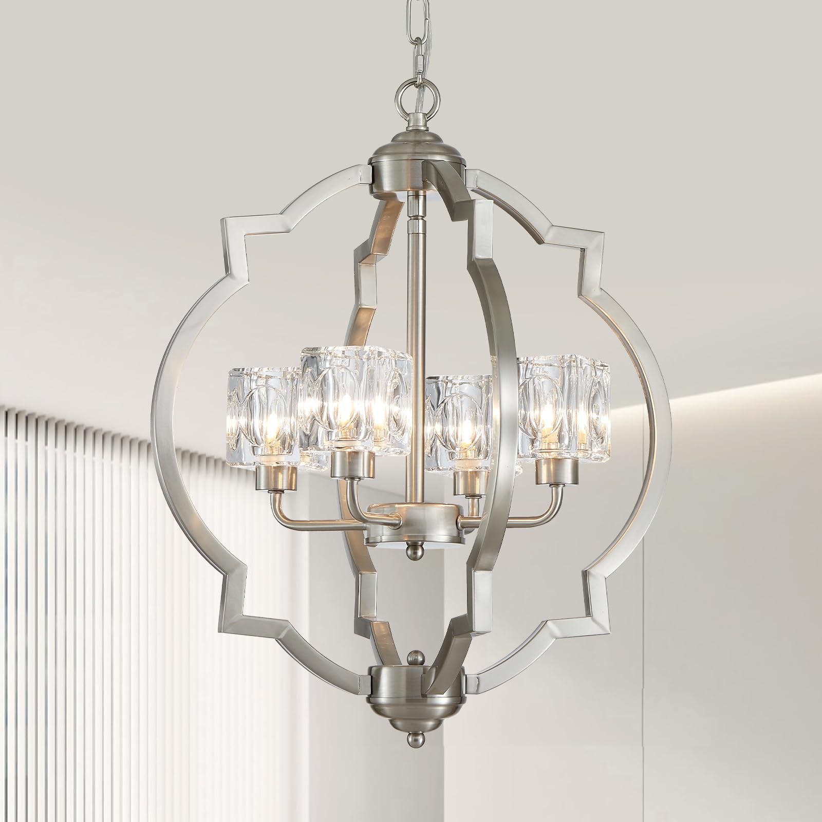 Majhoiw Brushed Nickel Chandelier Large 4-Light Modern Farmhouse Pendant Lighting Fixtures For Dining Room Living Room Bedroom K