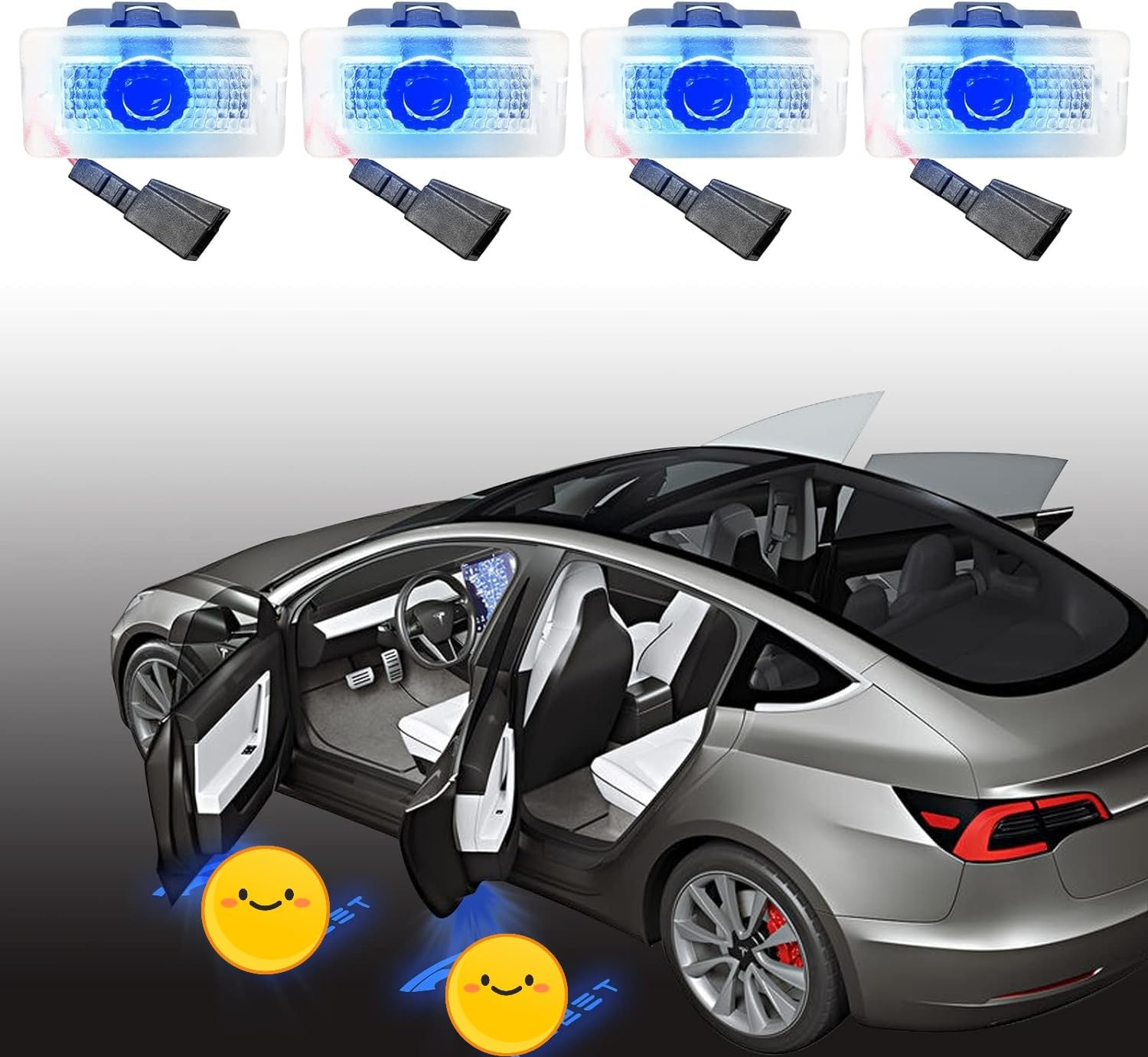 RCBDCYGJ 4pcs Car Puddle Lights for Tesla Model 3/Y/S/X, Ultra-Bright Blue Ghost Shadow Lights, ABS Plastic Replacement Lamps