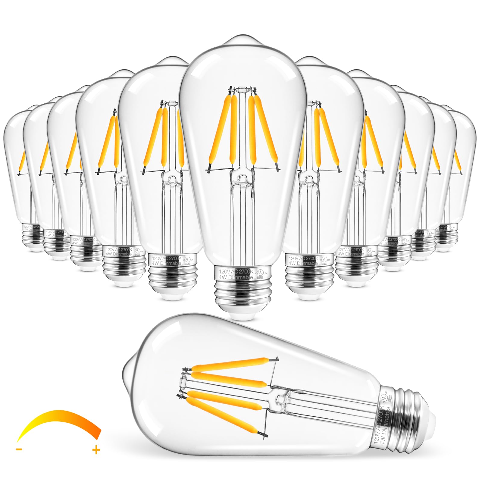 Hizashi Edison Bulbs 40W LED Dimmable ST58 Vintage Light Bulbs 12 Pack Warm White 2700K E26 Base UL Listed