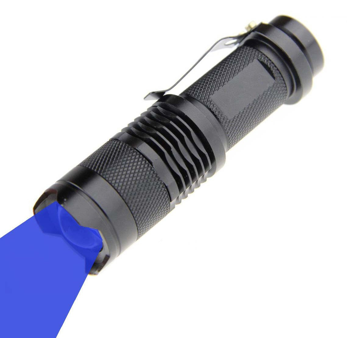 WAYLLSHINE Blue LED Flashlight - 3 Mode Long Range Torch, Aluminum, Black, Ideal for Night Fishing & Outdoor Activities