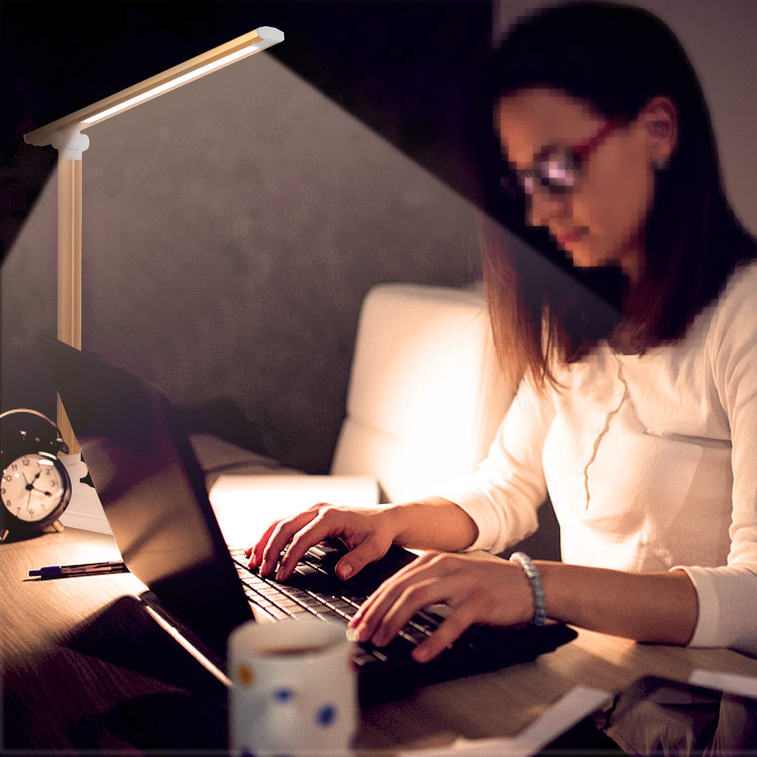 LED Desk Lamp with USB Charging Port Dimmable Eye Caring Table Lamp for Home Office, Touch Control with 5 Lighting Modes 3 Level
