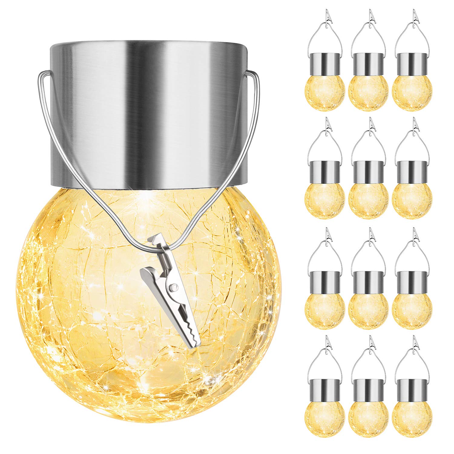 MAXvolador 12-Pack Hanging Solar Lights, Waterproof  ed Glass Ball, Warm White, Model GA-203A
