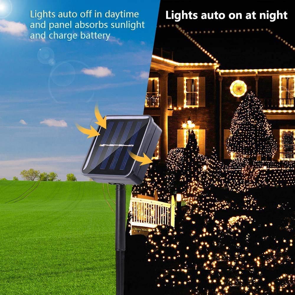 Joomer Solar String Lights, 400LED, 156FT, 8 Lighting Modes, Waterproof Fairy Lights for Garden, Warm White