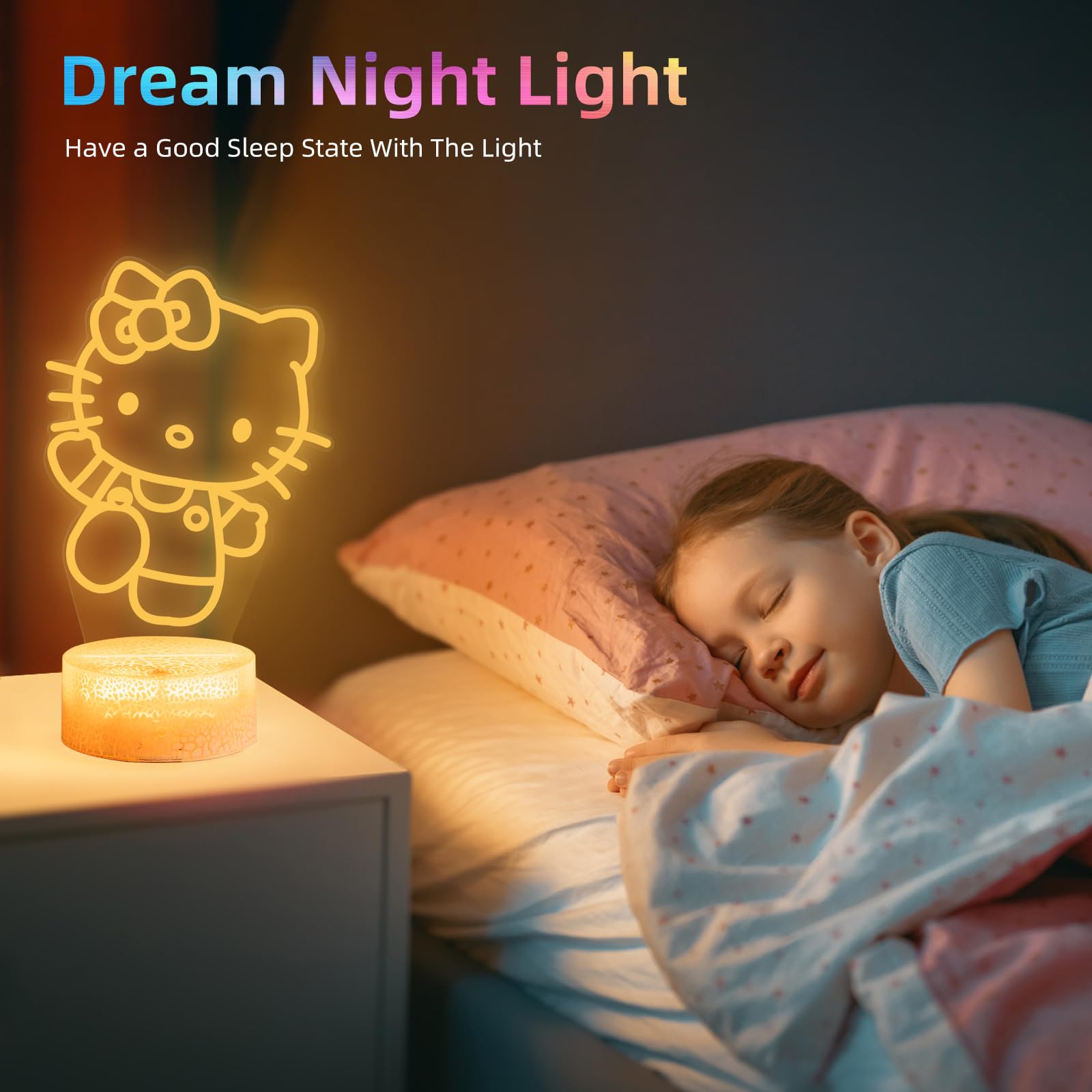 Kitty Night Light, 3D Led 16 Color Intelligent Remote Control Lamp For Christmas Gifts Children'S Room Decoration Holiday Gifts