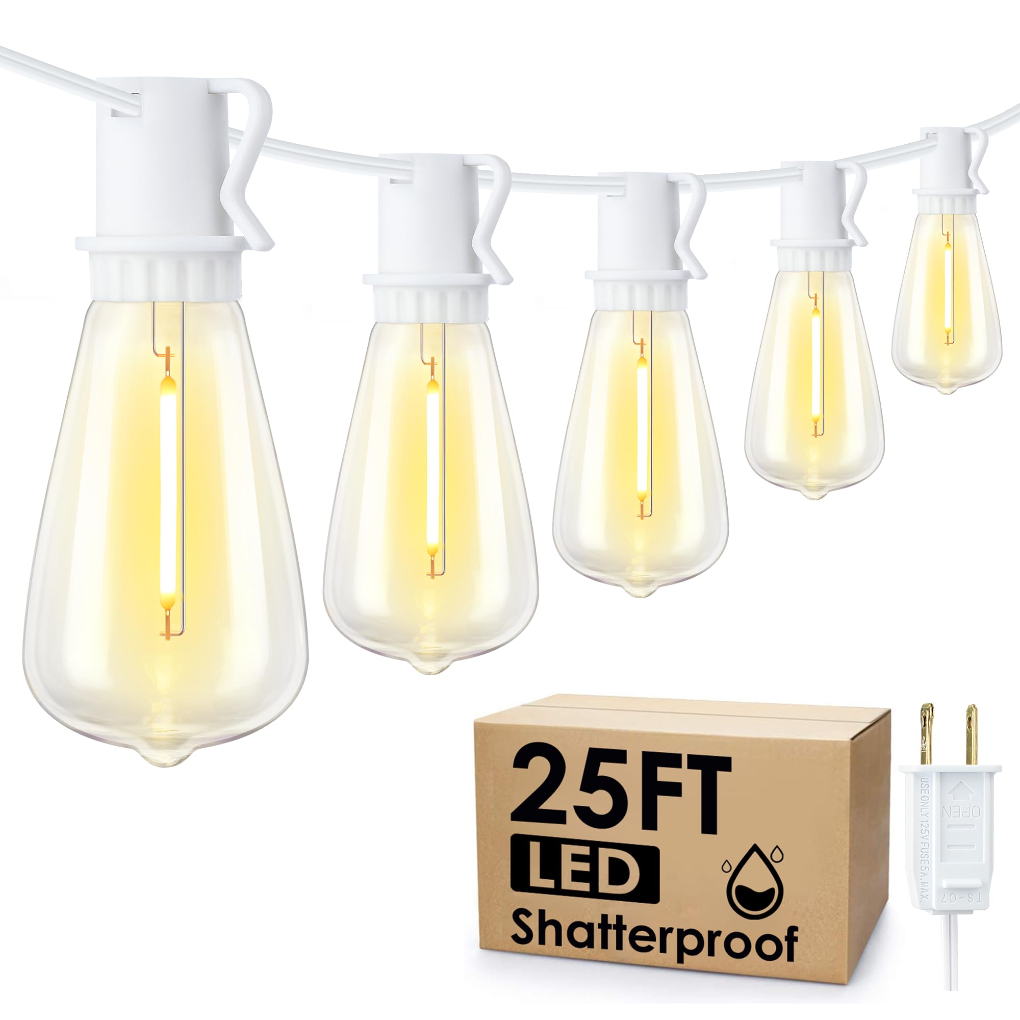Larkvue 25FT Outdoor String Lights, Patio Lights with 10+1 2700K LED Dimmable Waterproof Outside Hanging ST38 Edison Bulbs for B