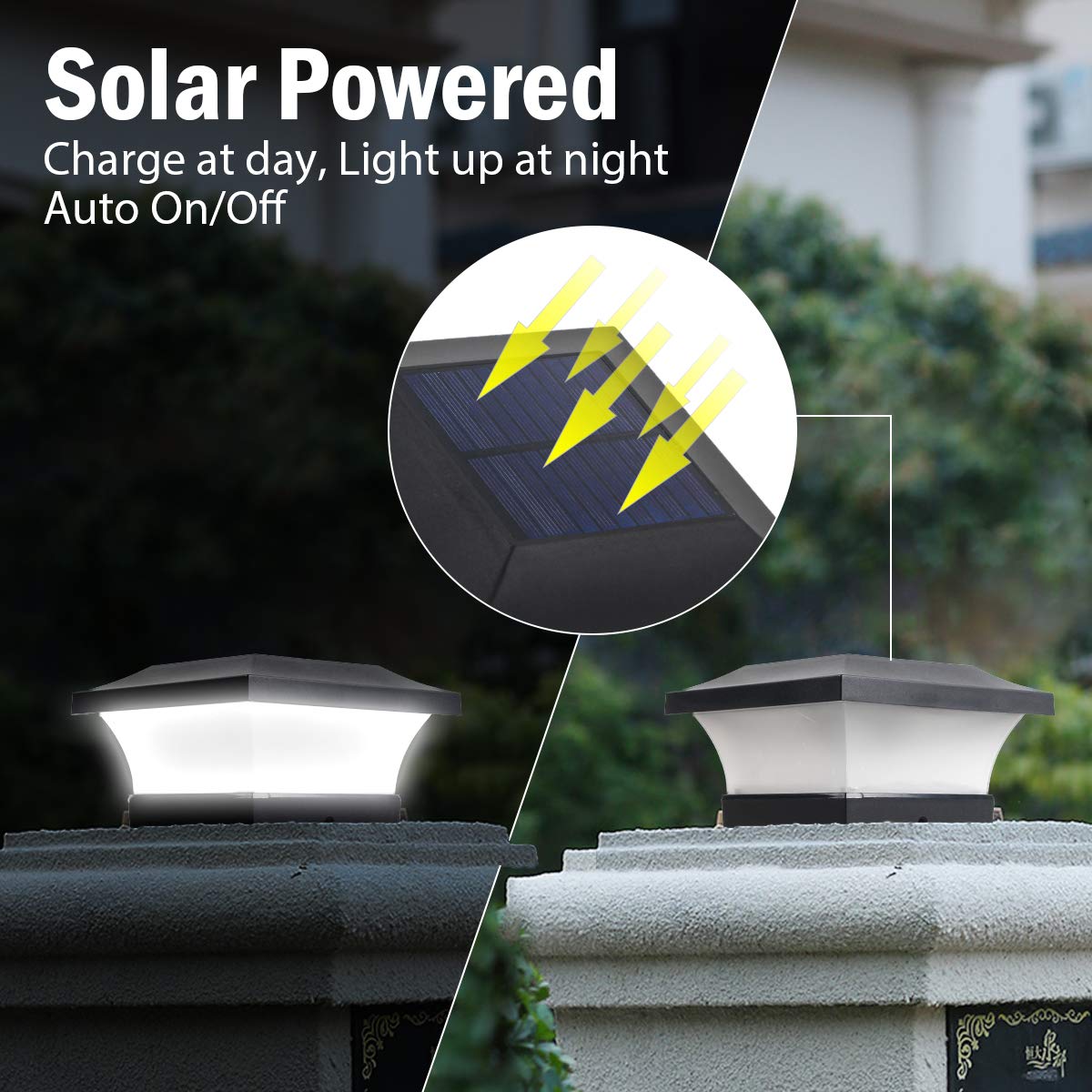 T-SUN Solar Post Lights, Waterproof 6000K White LED for 4x4 Wooden Posts, 4 Pack, Plastic