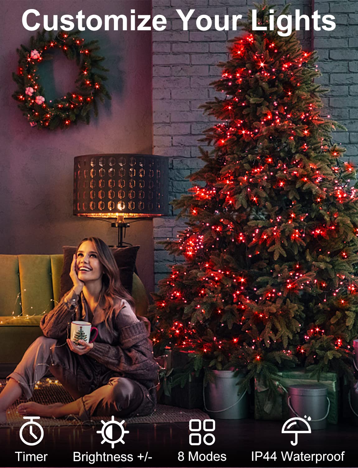 JXLEDAYY LED Christmas Lights Outdoor 1000 LED 403 Ft Clear Wire Red Waterproof 8 Modes Timer Model BG-CL3M3-306L01