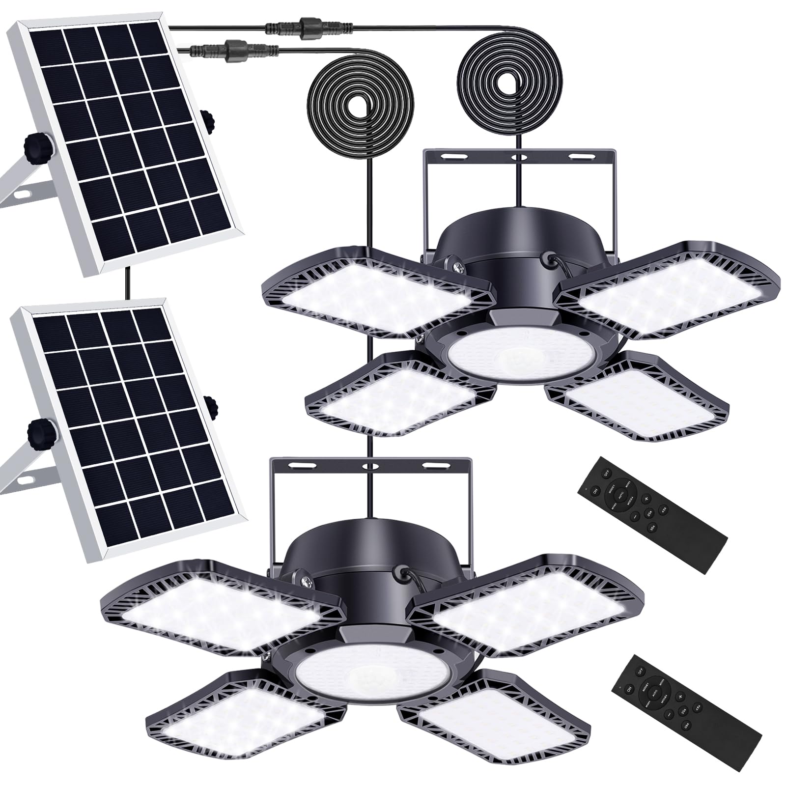 Auzev Solar Shed Light Indoor Outdoor Upgrade 176 LED 4 and 1 Heads Solar Powered Motion Sensor Pandent Daytime Work Lights with