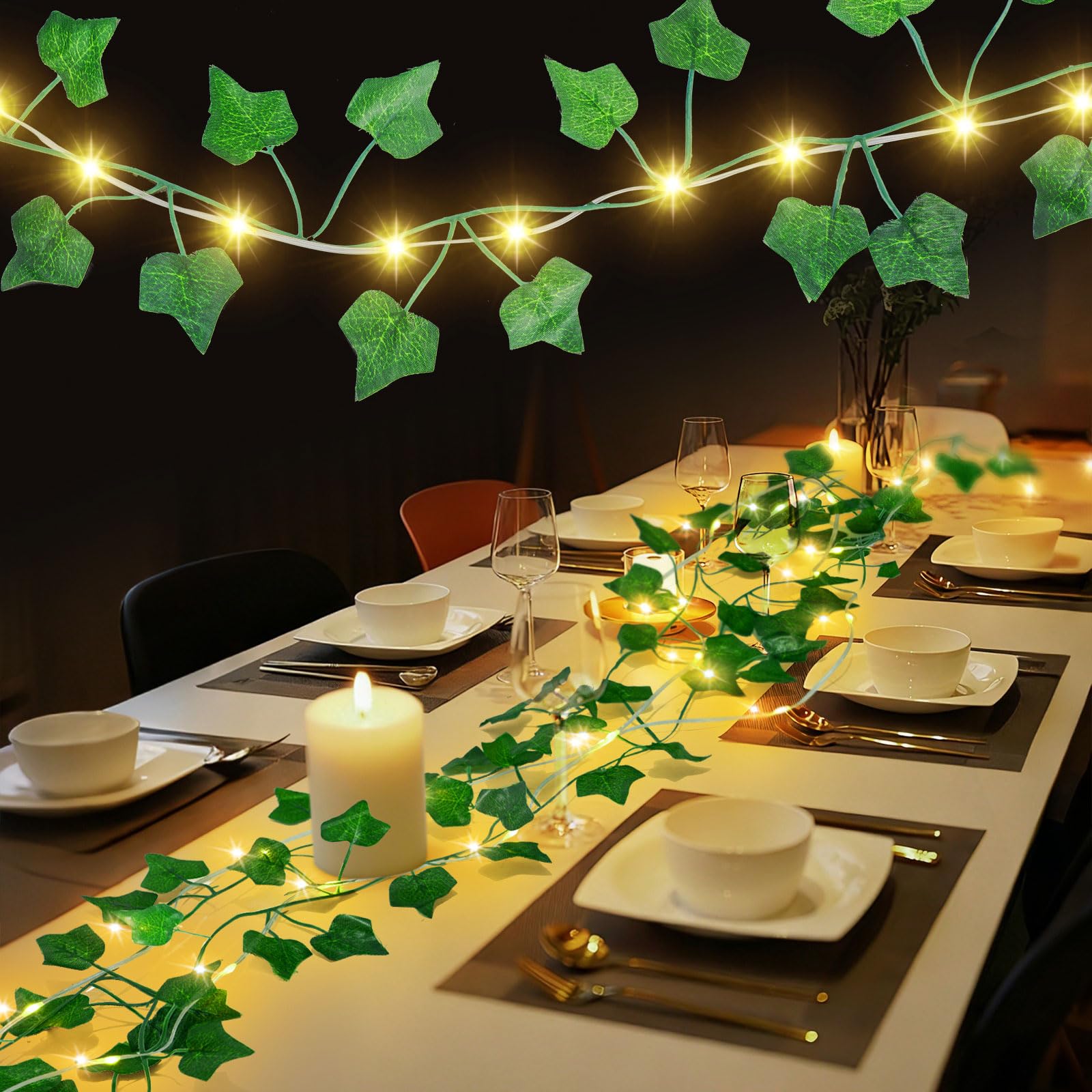 6.56FT Battery Powered(Pre-Installed) Leaf String Lights with Auto Timer  Compatible Vines with Fairy Lights  3 Lights Modes Compatible Plant Light  Ivy Light for Wedding Decor  Home Decorations (2 Pack)