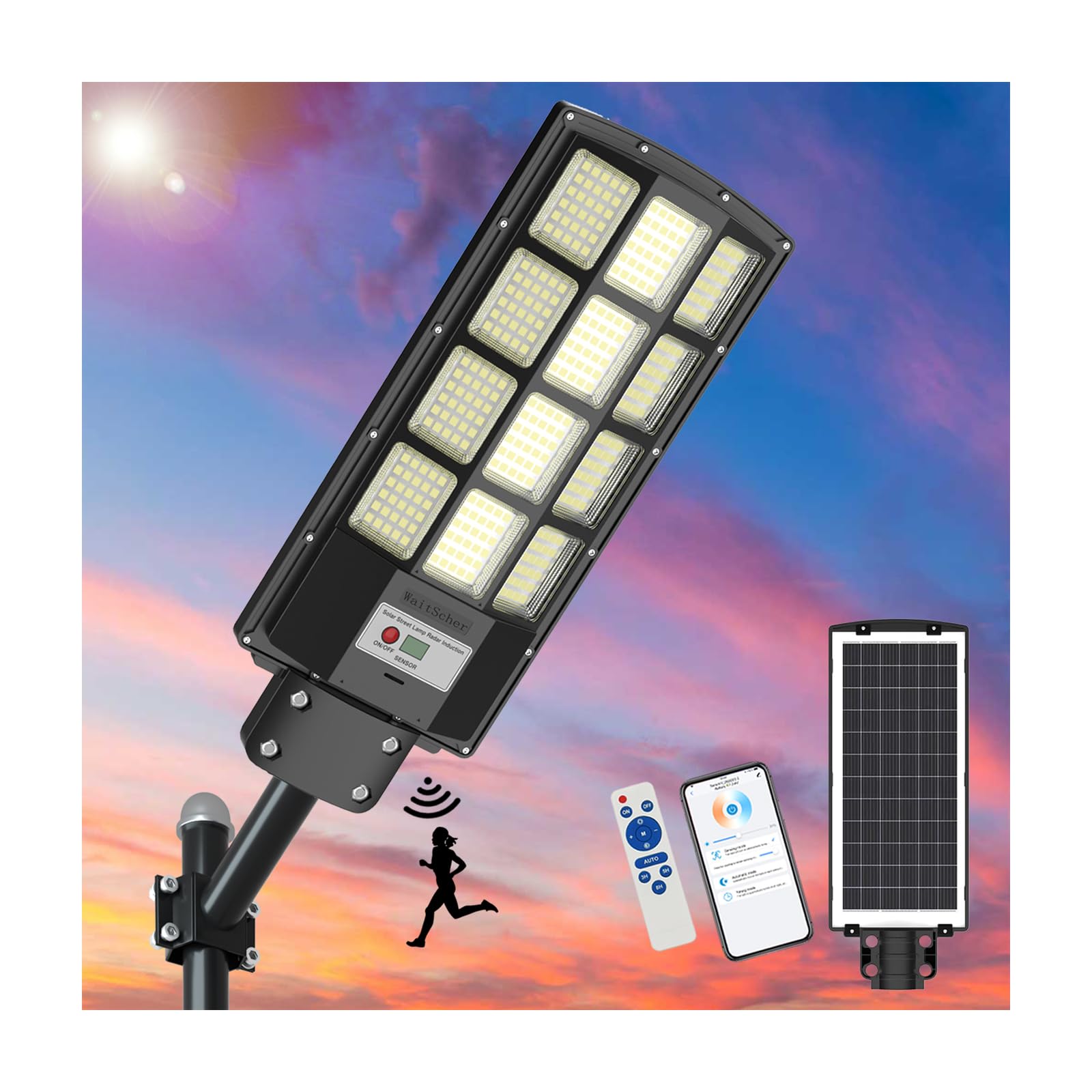 Waitscher 1500W Solar Flood Light - 200000Lm Waterproof Motion Sensor Outdoor Lighting