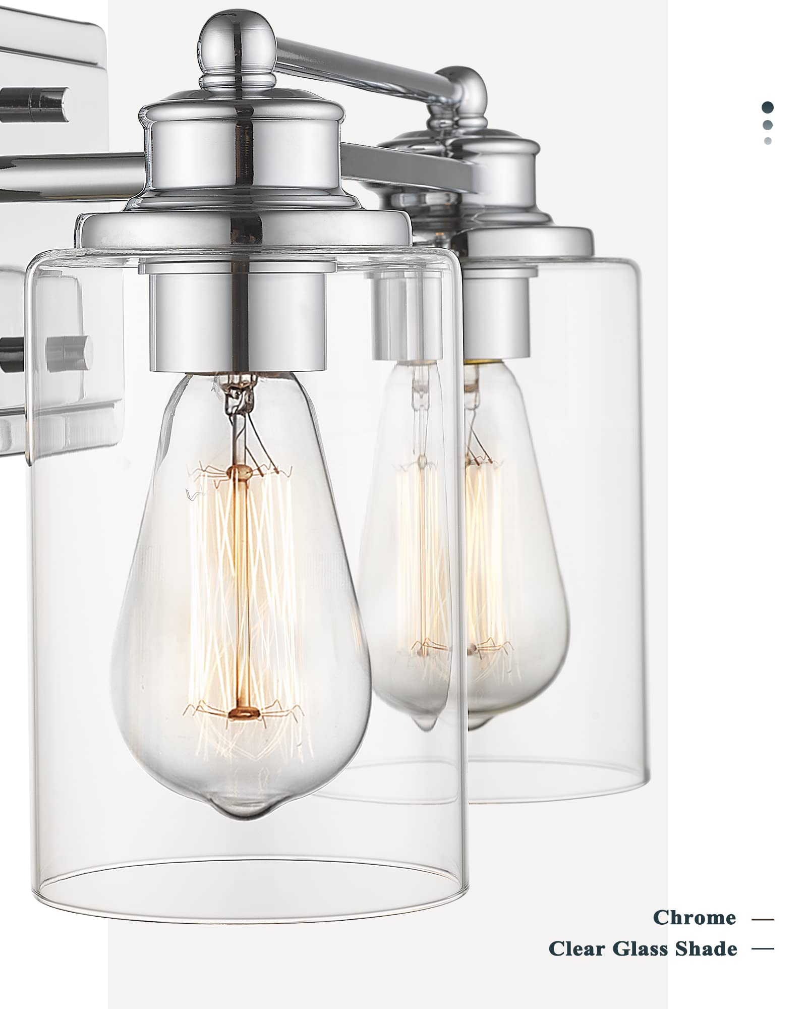 Hwh 2-Light Chrome Vanity Wall Sconce Lamp With Clear Glass Shade - Modern Bathroom Lighting