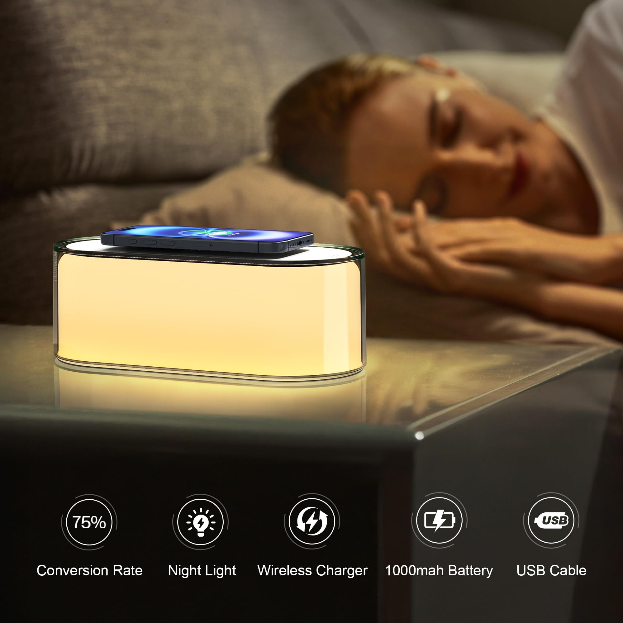 Wireless Pd 15W Charging Table Bedside Lamp Desk Nightstand Touch Adjustable Led Nursery Night Light 4 Level Natural Lights& Col