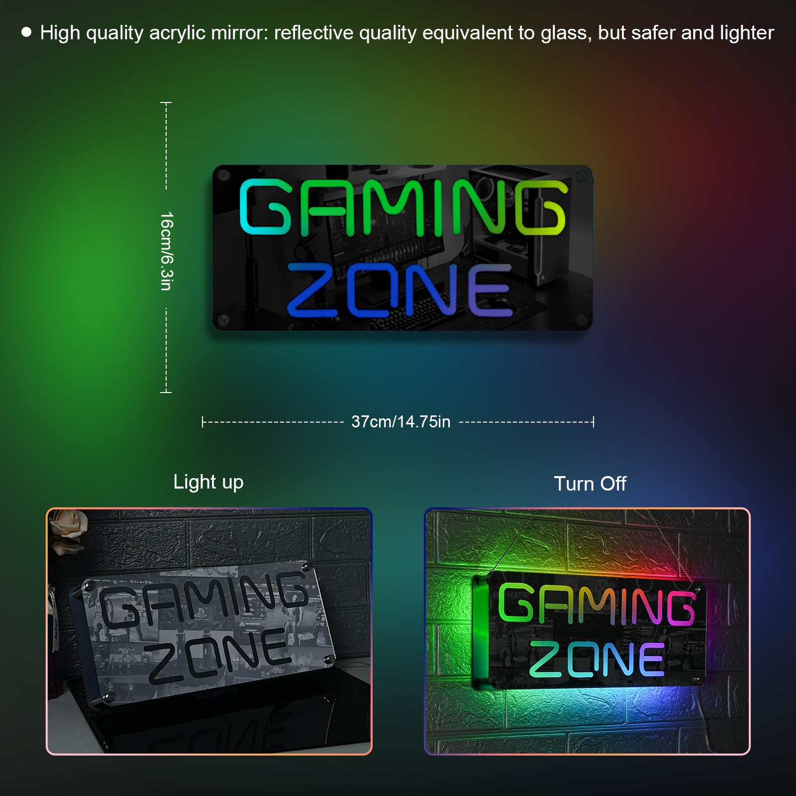 ineonlife Neon Sign for Gaming Room Decor, Mirrored Colorful, 14.57 x 6.3 inches, USB Powered