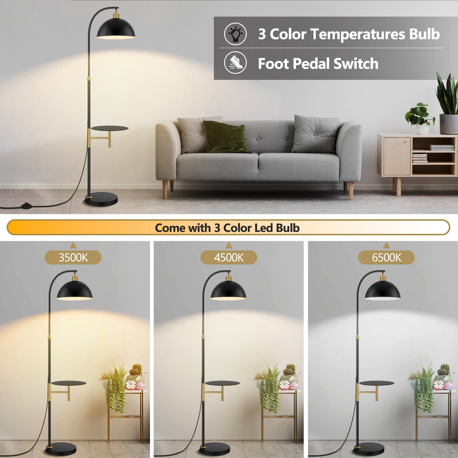 Floor Lamp With Table Industrial Adjustable Height Arc Floor Reading Lamp With Shelves End Table Floor Lamp For Living Room Arc
