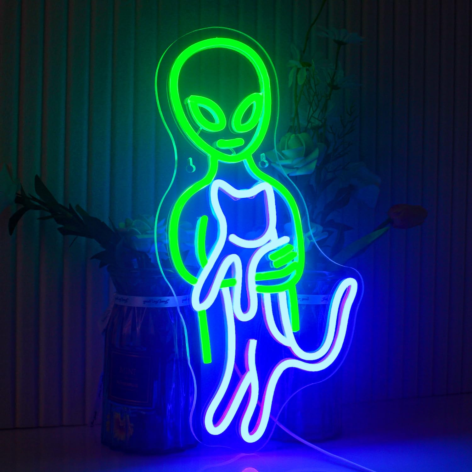 ineonlife Alien Neon Sign LED Light Wall Art Decor 16.5x8.6 in Colorful Acrylic Model QY-1589