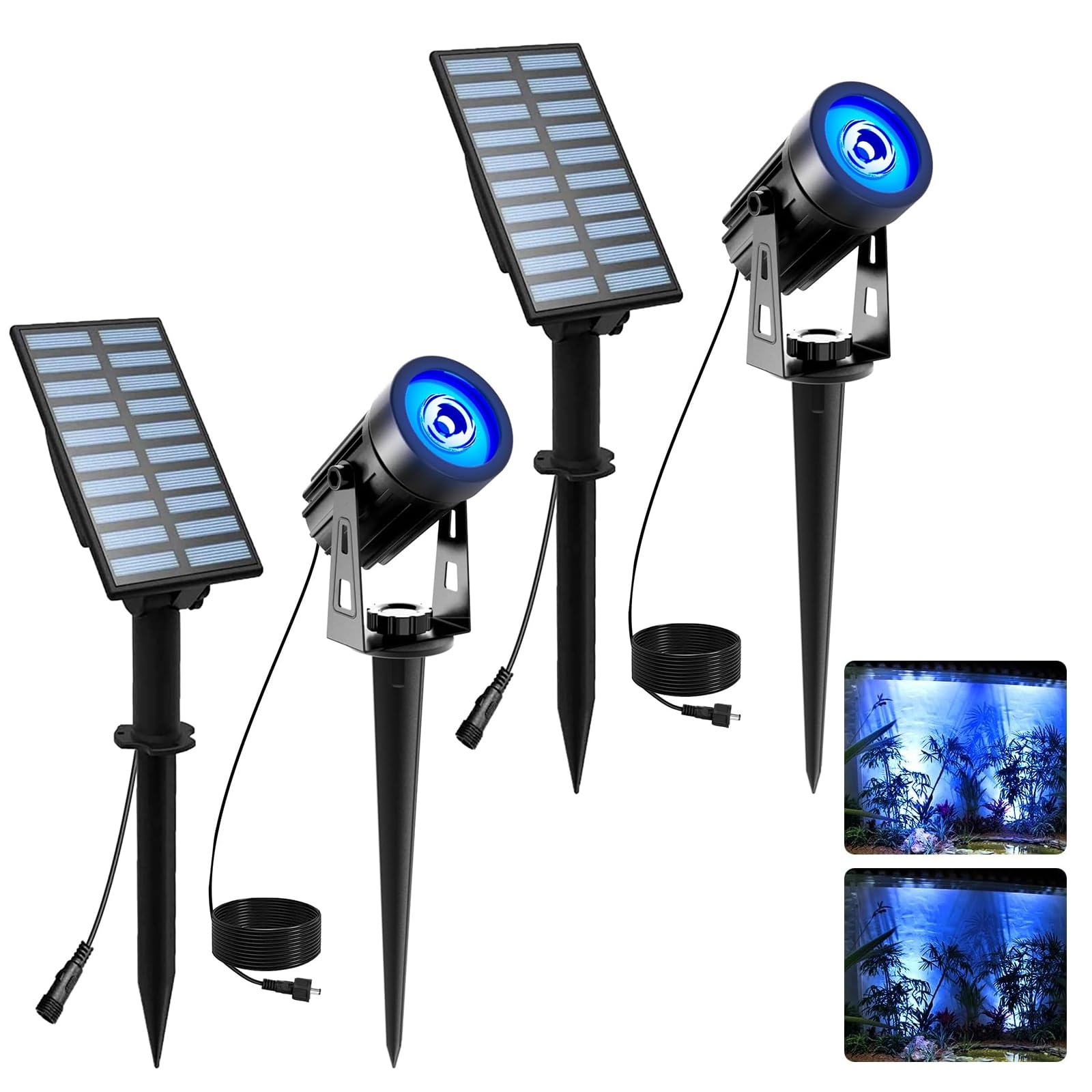 T-Sunus Christmas Solar Landscape Spotlights 2 Pack Metal  Outdoor Waterproof Ip65 Blue Spot Lights Separated Panel With 9.8Ft Cable Auto On/Off For Tree Garden Driveway Pathway Pool Halloween