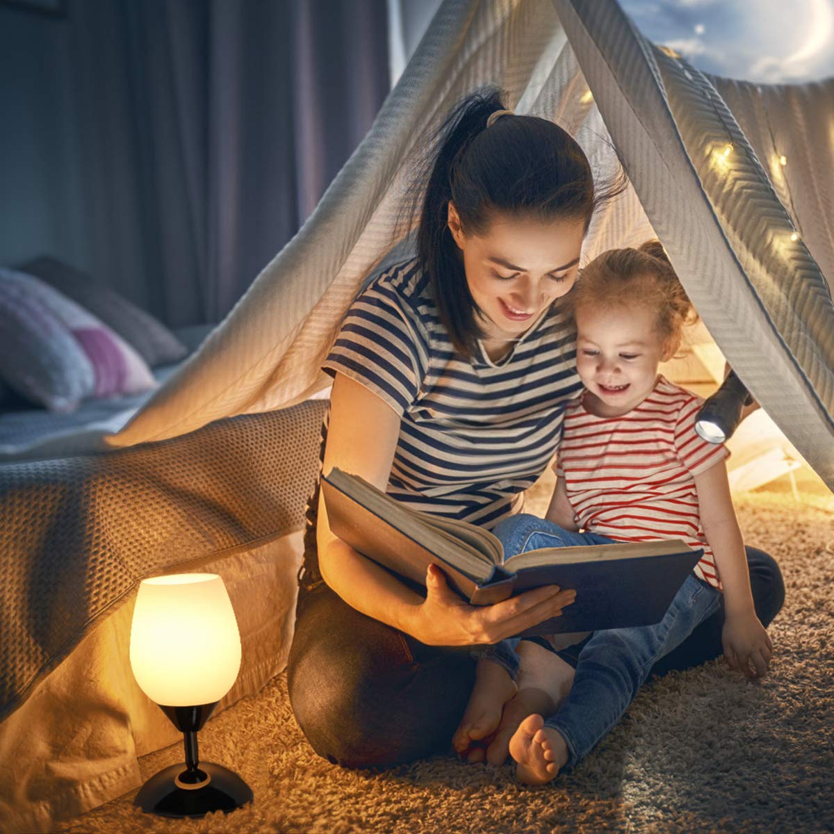 Boncoo Touch Control Dimmable Table Lamp, Small Black Opal Glass Night Light, Model Cup-Lamp, E12 Bulb Included