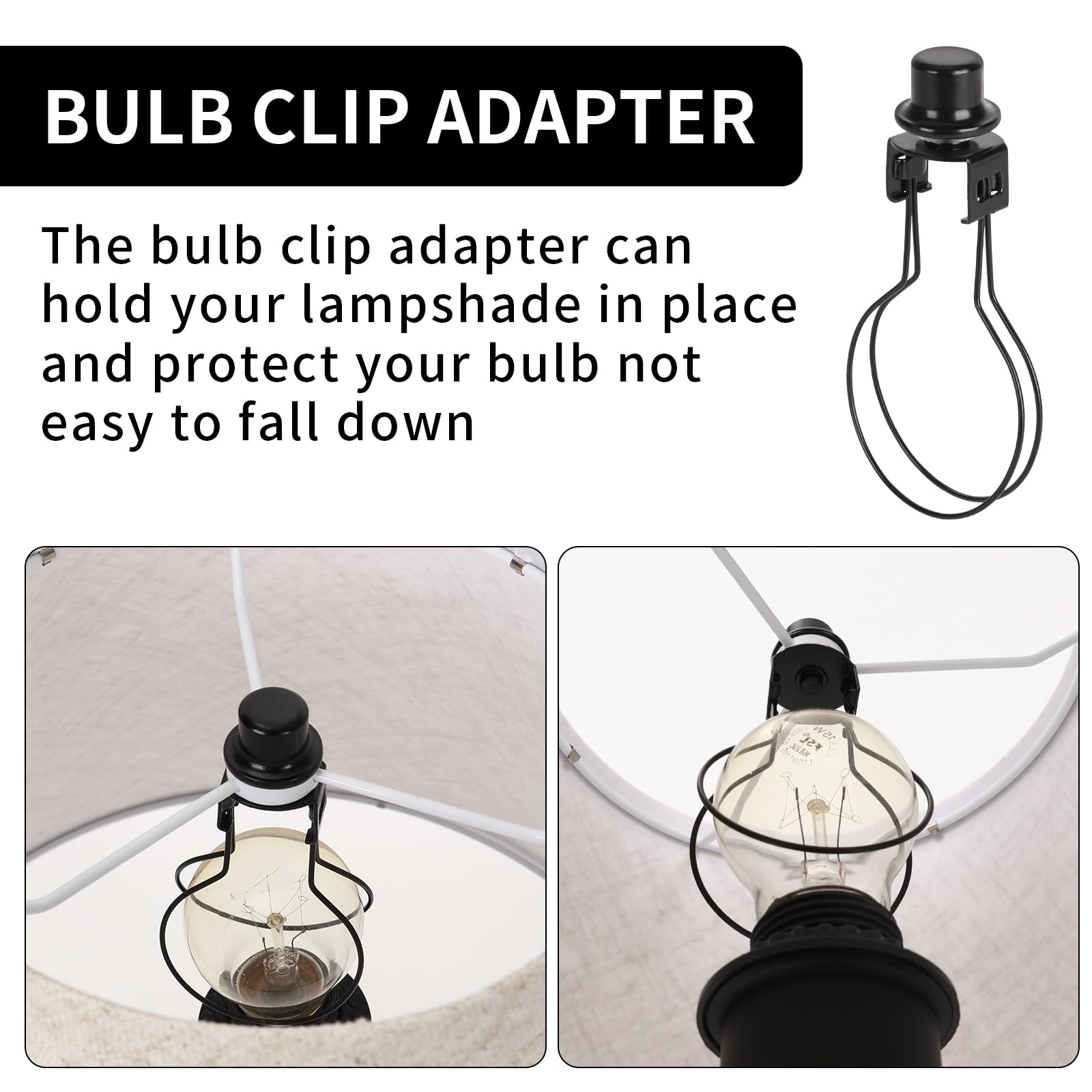 ALUCSET 2 Pack Round Lamp Shade Clip Adapter, Metal Fitter Parts, Black, Model 1