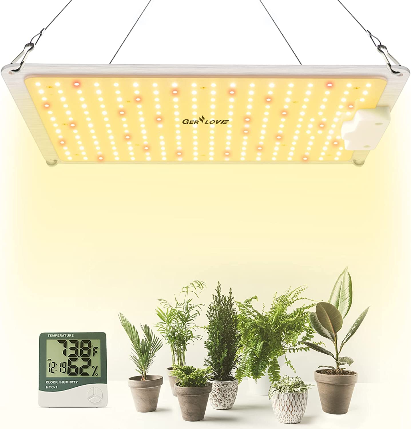 Gerylove LED Grow Light, SP1000 Sunlike Full Spectrum Dimmable Plant Lights with Thermometer Hygrometer, Growing Lamps for Indoo