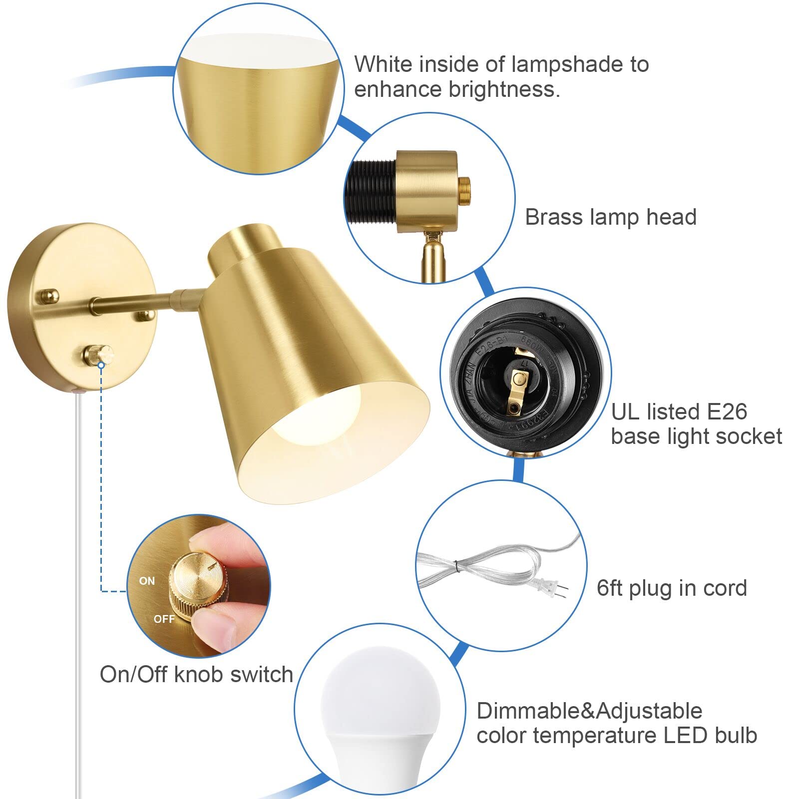 VATONI Wall Sconces with Remote Control, Dimmable & Adjustable Color Temp, Gold, 2 Pack, Brass, Model Stlamp-Grs-2Re