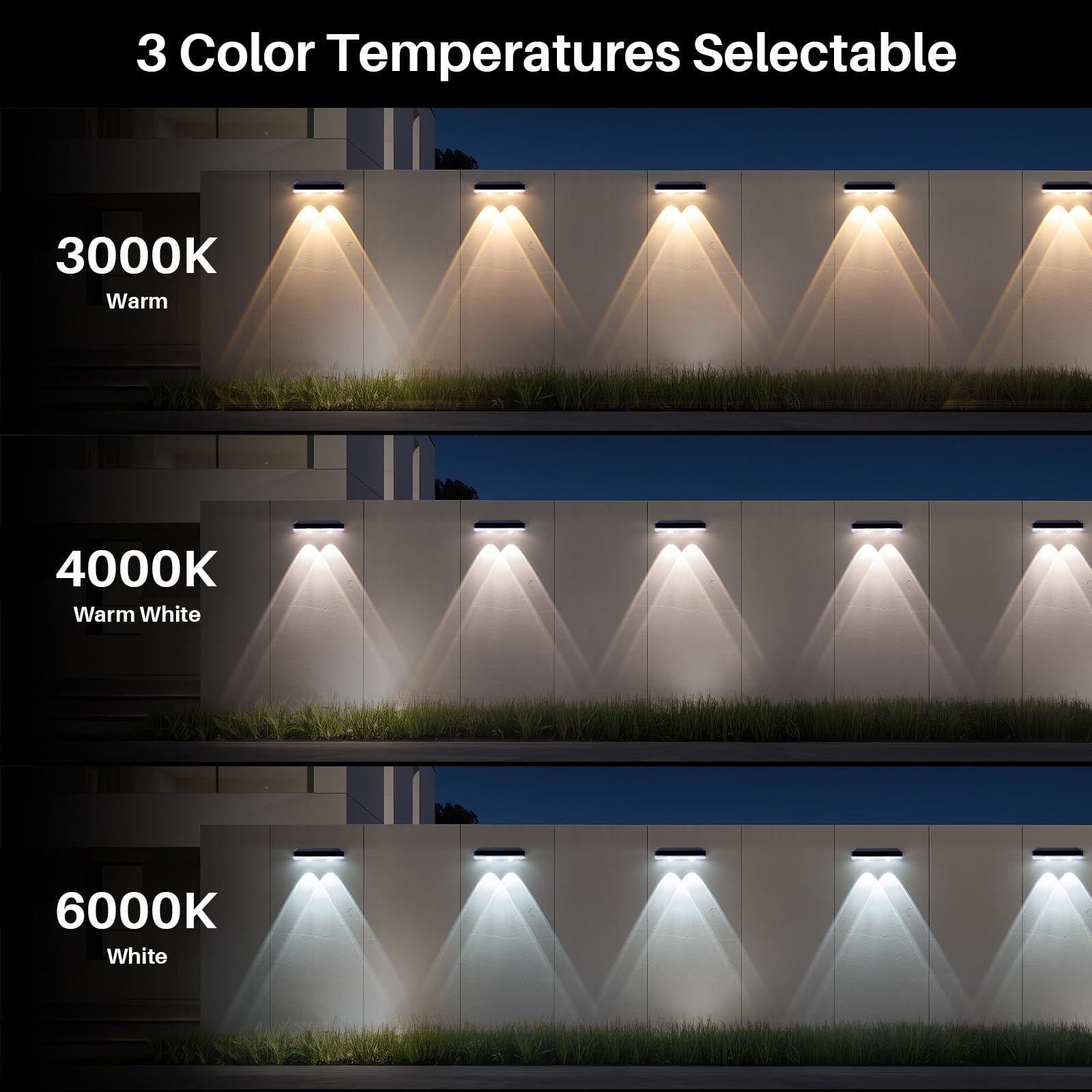 Xmnsoly Solar Fence Lights With 3 Modes, Bright Led Lens Outdoor Wall Light Waterproof Warm White, Dawn To Dusk Deck Lighting Fo