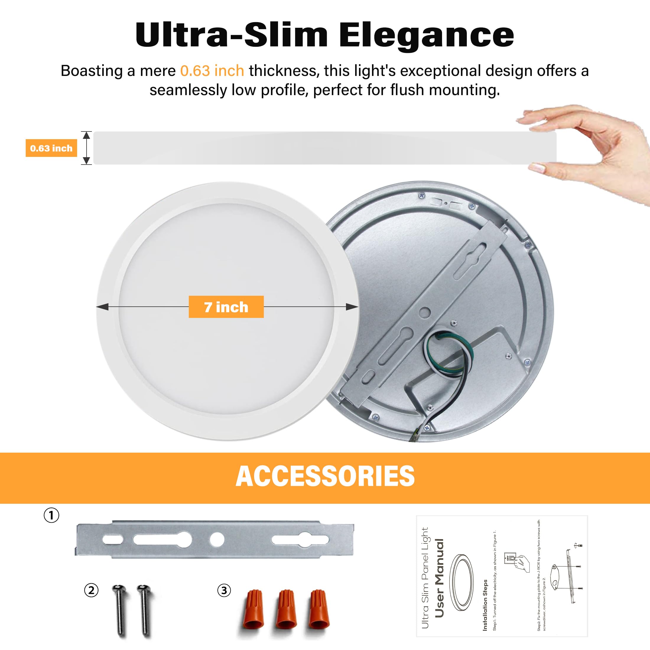Novelux Etl Listed 7 Inch Small Led Flush Mount Light Dimmable,5000K Daylight Ultra Slim Round Flat Panel Ceiling Light Fixture,