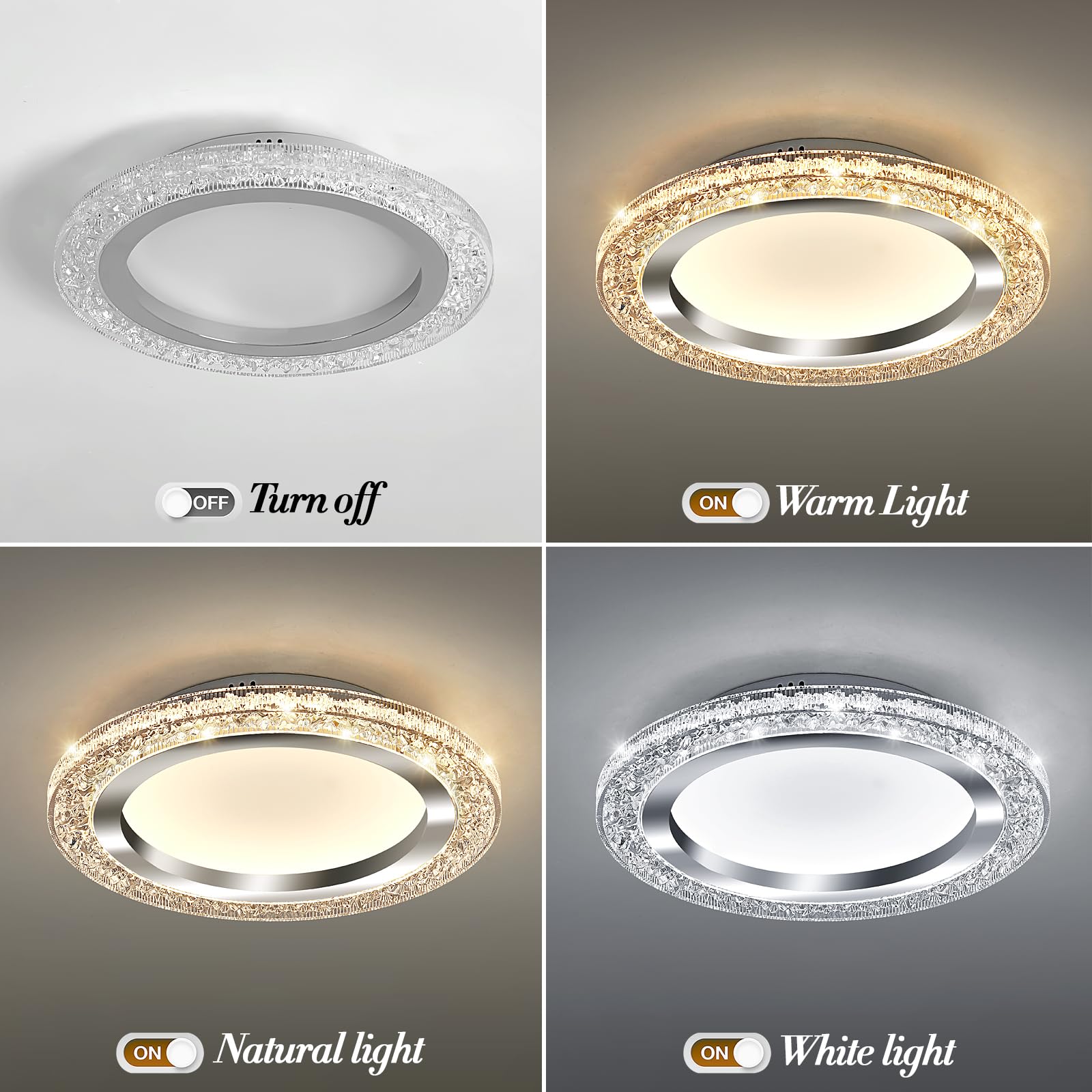 Uofus 28W Led Flush Mount Ceiling Light Chrome 12Inch Modern Round Ceiling Light Fixture 3000K-6000K Super Bright Circle Ceiling
