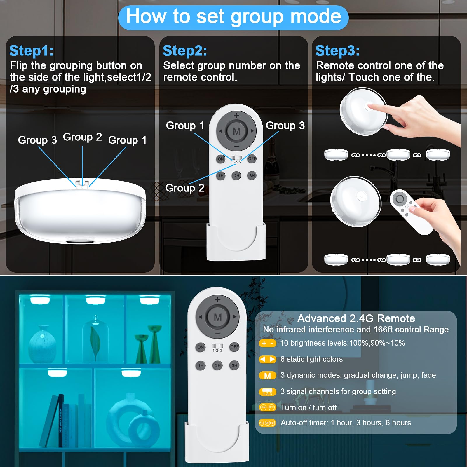 GODENBA Rechargeable Shower Light, 15 Color Mood Light, Remote Control, 2600mAh Battery, 2-Pack, White, Model T056