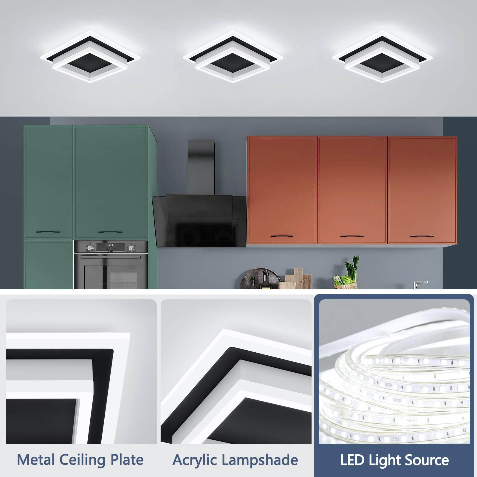 Eidisuny 32W Modern Led Ceiling Light  Small Flush Mount Light Fixture  6000K Cold White Ceiling Lamp  Square Hallway Lighting Fixtures For Living Room Bedroom Bathroom Kitchen (Black  Cold White)