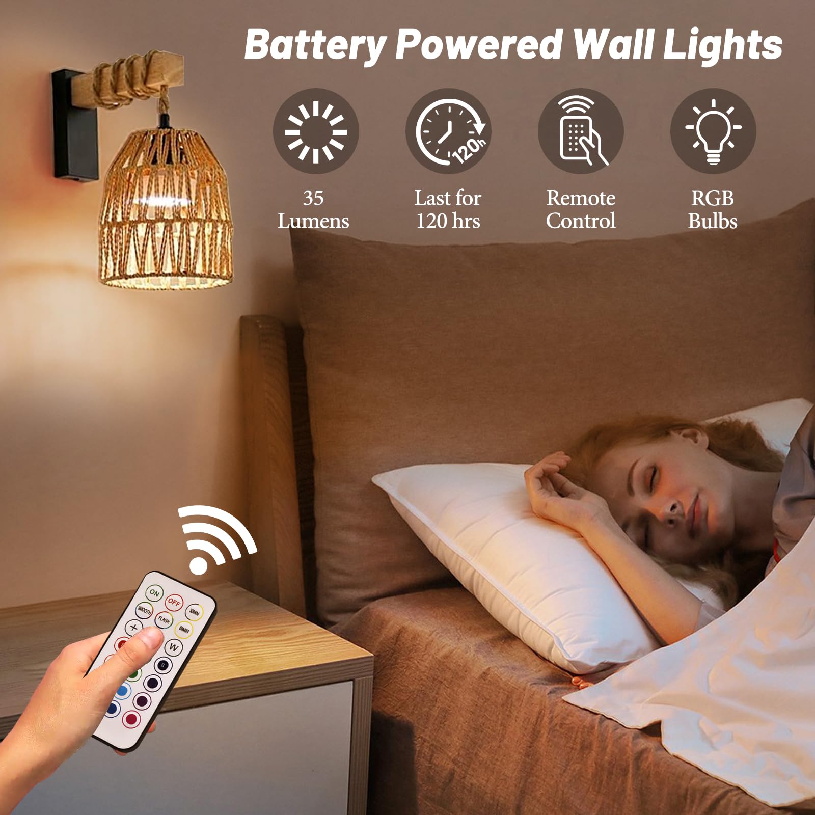 Battery Operated Wall Sconce Set Of Two, Rattan Wall Sconces Battery Operated Set Of 2, Boho Battery Wall Sconce With Remote, Wi