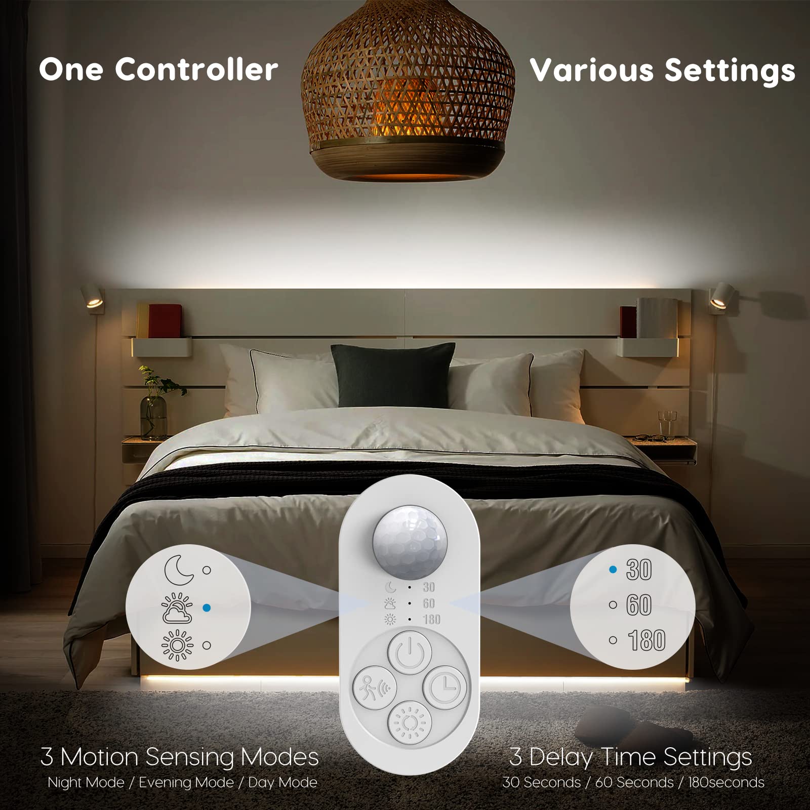 GOOMEEYA Dual Motion Sensor Light Strip - 16.4FT Cold White LED, Indoor Use, Plug-in, with Dimmer & Timer, Model GD5CW2