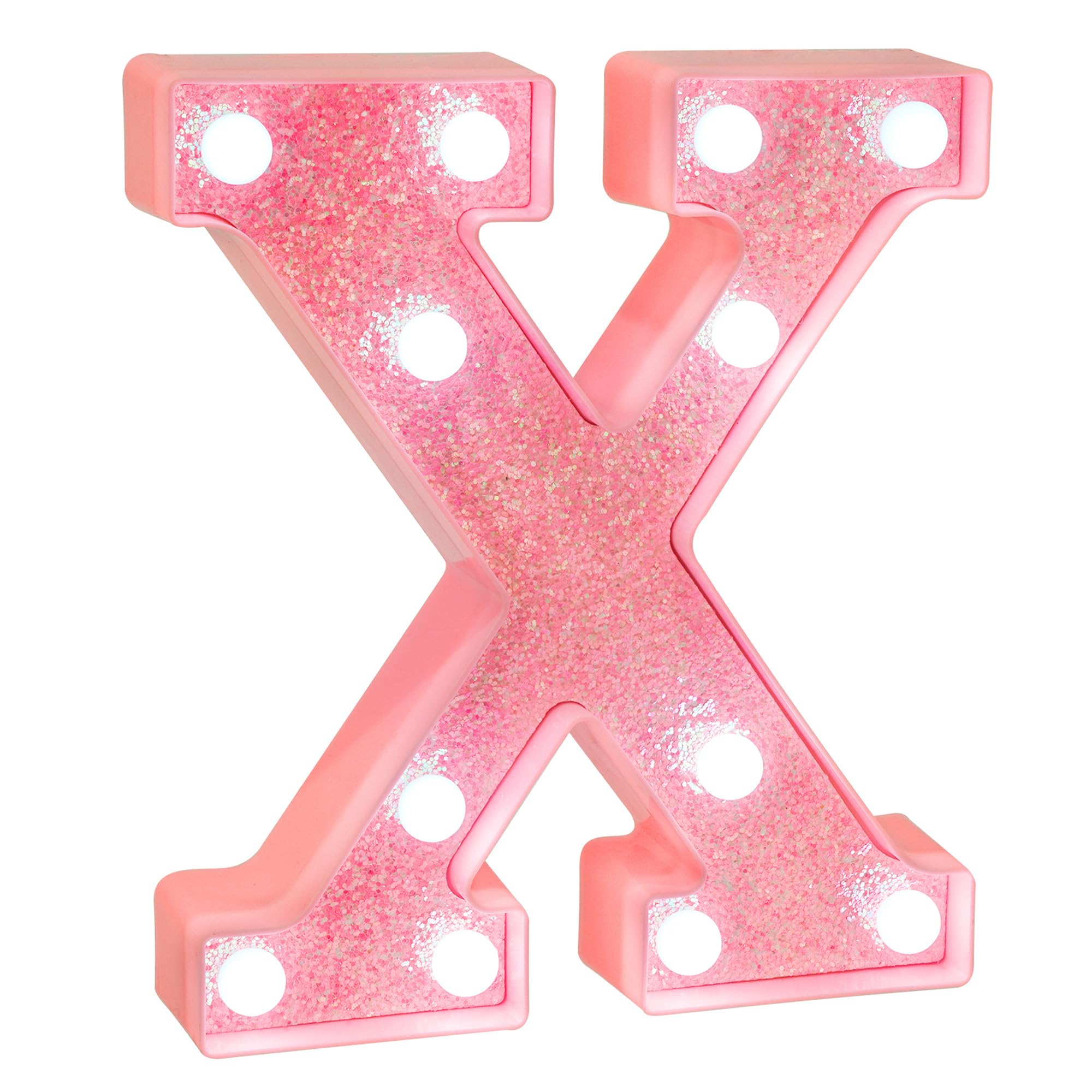 EUFONY Pink Glitter LED Marquee Light Up Letter X with Cool White Lights, Battery-Powered Alphabet Letter Sign for Girls Gift, B