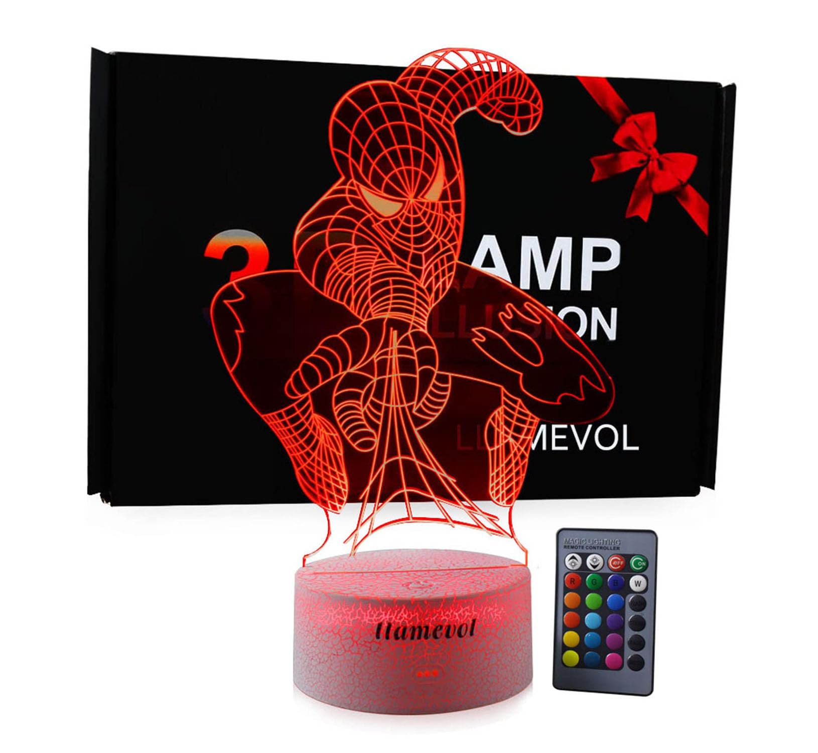 Spiderman Toys Kids Night Light Superhero Christmas Gift Birthday 3D Illusion Lamp for Kid Girl Boy Web Shooter 7 Color Remote C