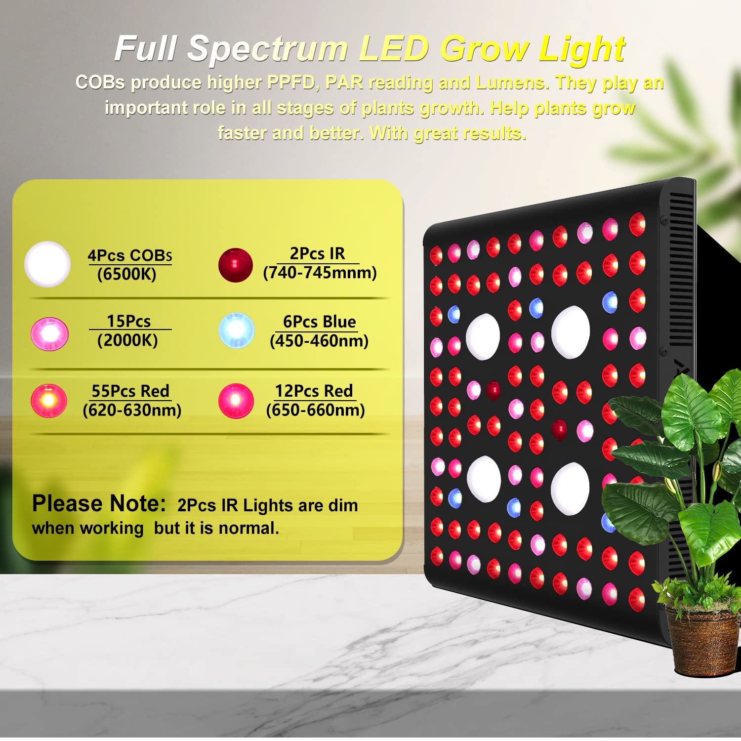 Aglex 420W Cob Led Grow Light, Full Spectrum Plant Grow Lamp With Daisy Chain Veg And Bloom Switch For Hydroponic Greenhouse Indoor Plant Veg And Flower (C2000)